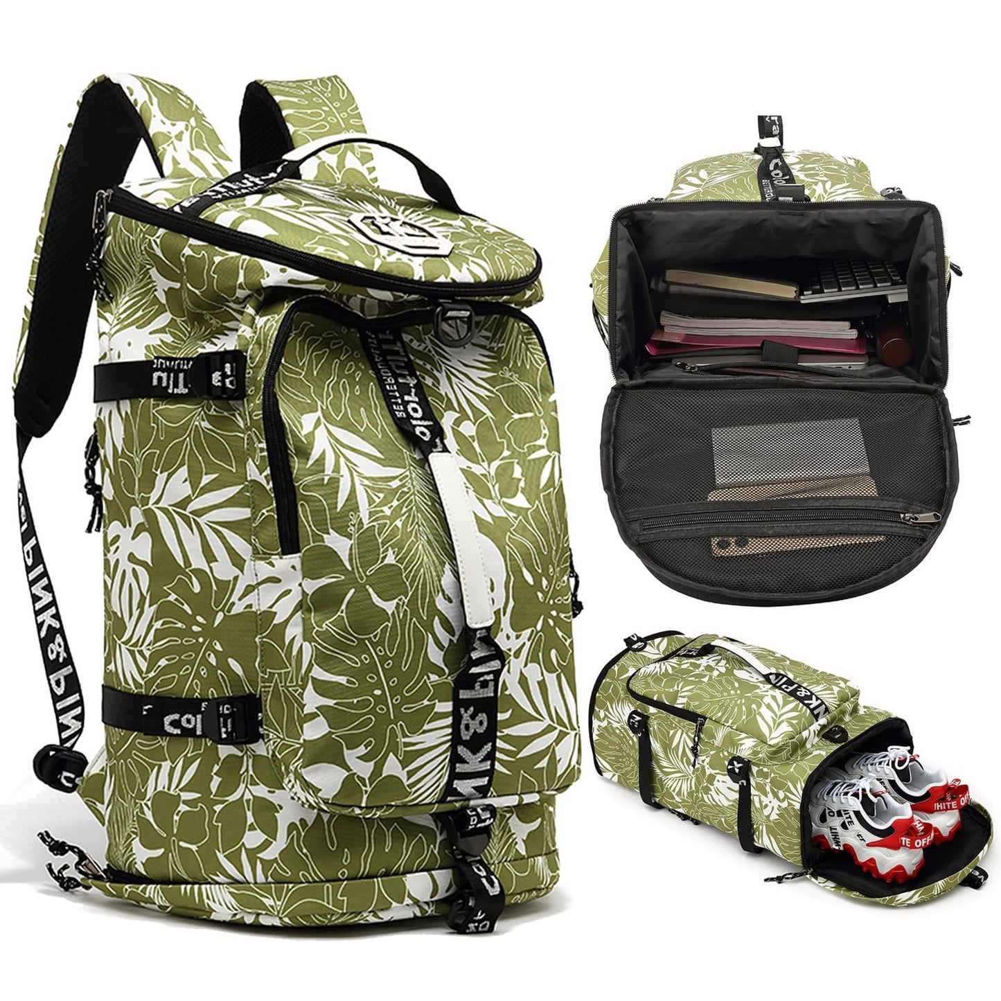 Waterproof Gym Duffel Backpack with Shoe Compartment, 4 Carry Methods, Sports &2