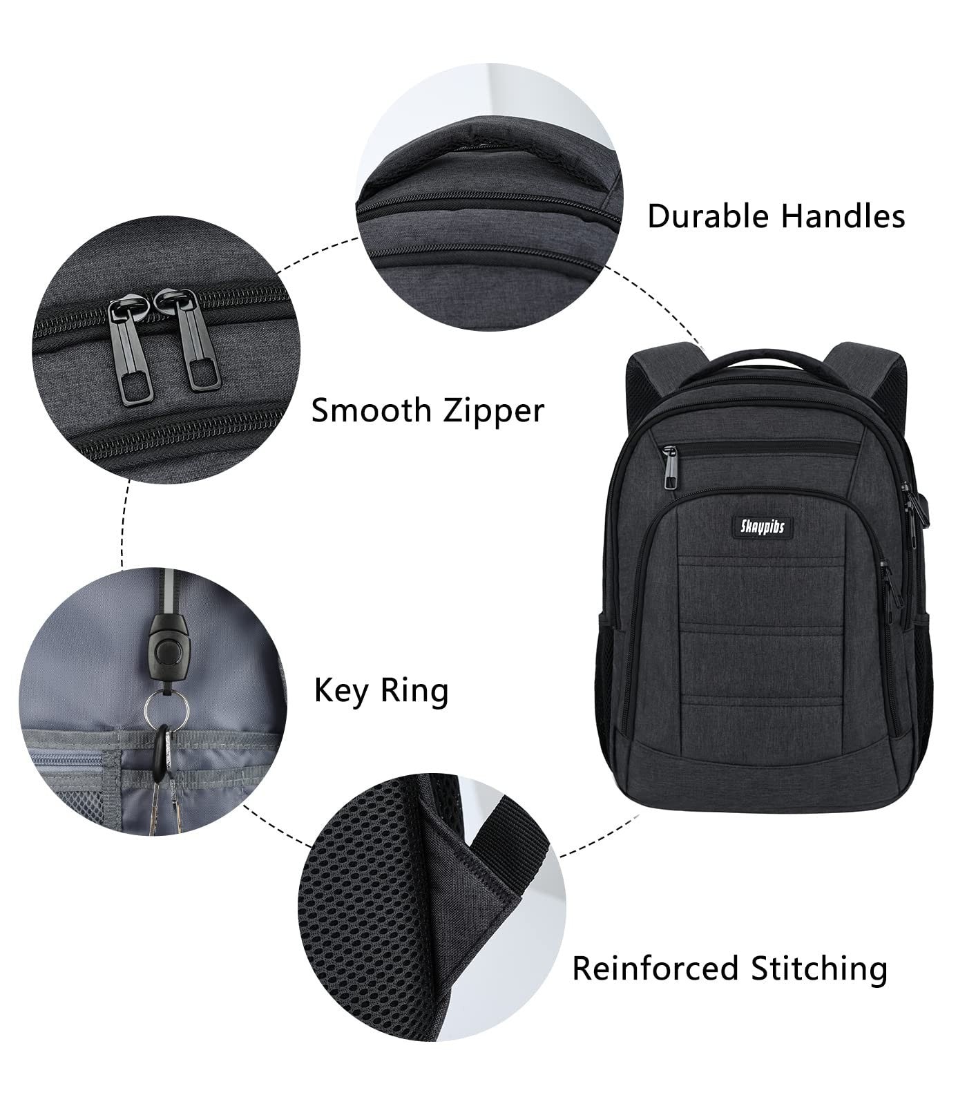 Travel Laptop Backpack 15.6" Anti Theft Computer Bag for Work & College, USB Por3