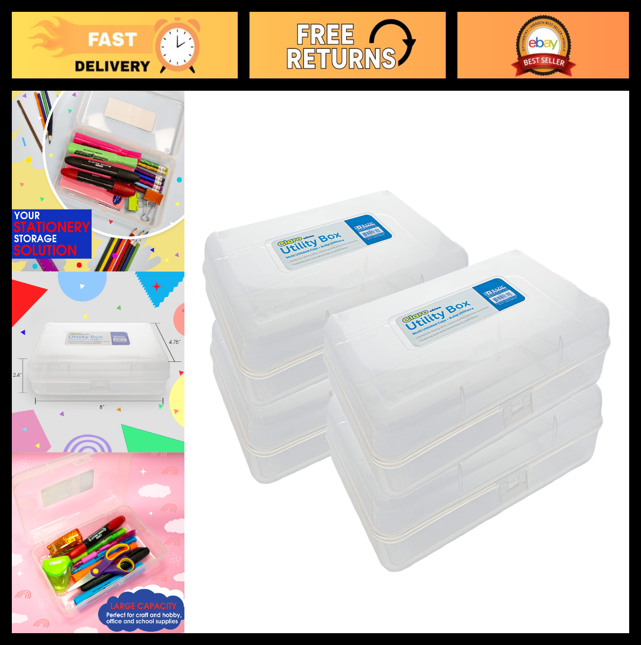 Clear Multipurpose Pencil Box Set   Stackable Storage Organizer, 4 Pack0