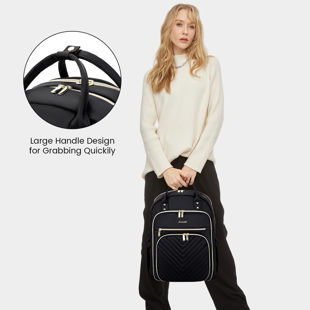 Stylish Water Resistant Laptop Backpack for Women, Travel Work Bag with USB Port3