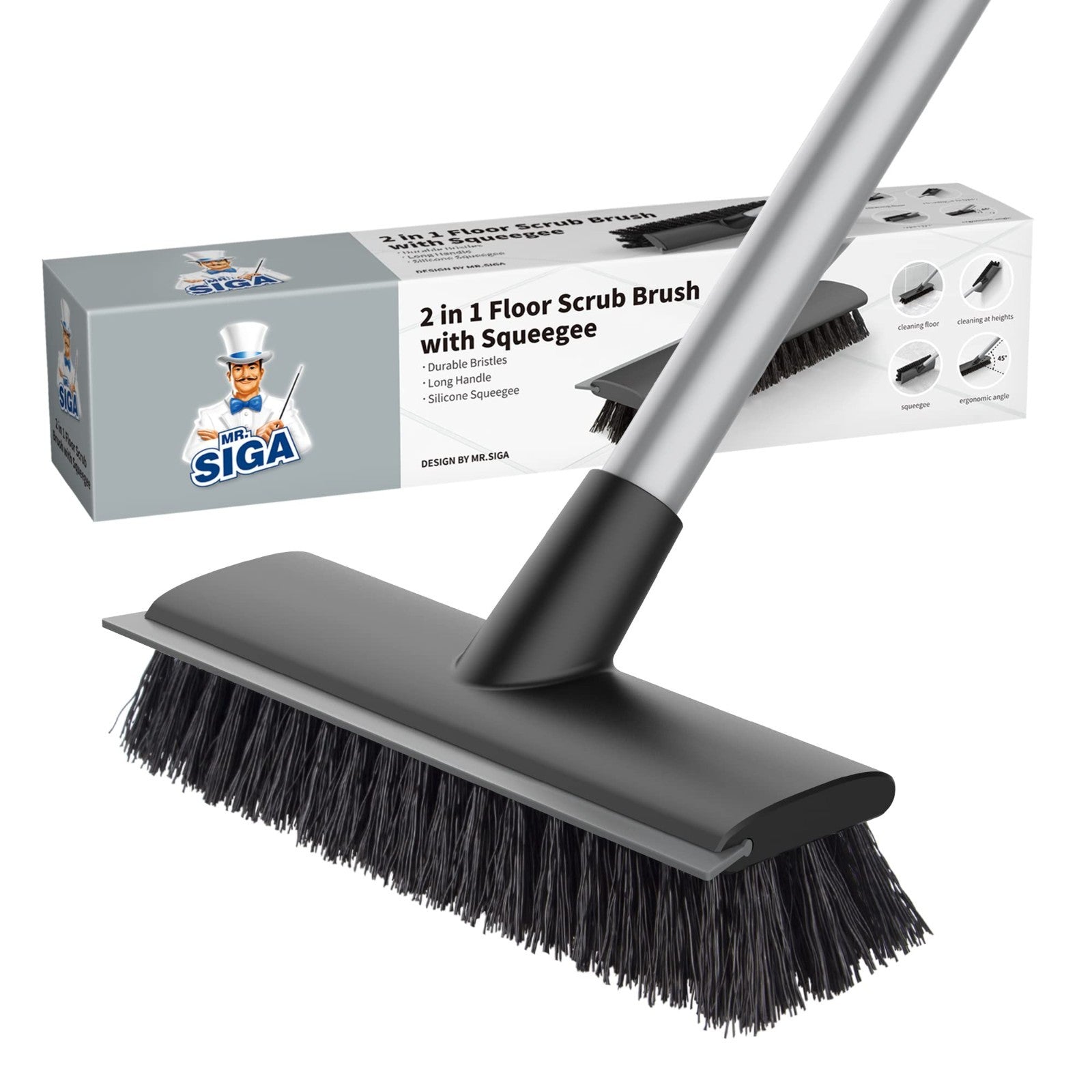 Floor Scrub Brush with Long Handle - Heavy Duty Cleaning Tool for Bathroom & Flo1