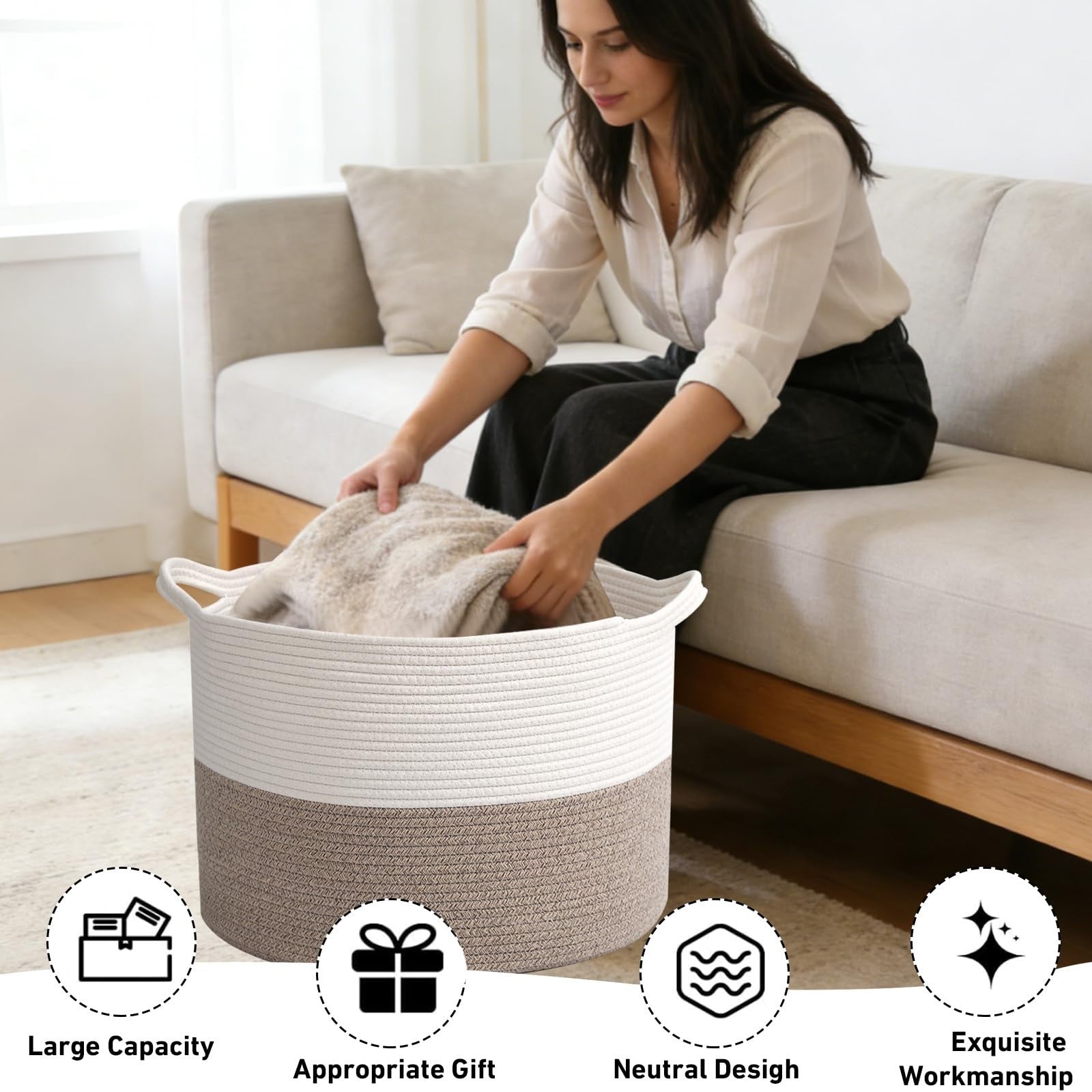 Extra Large Woven Laundry Basket - 115L Collapsible Storage Bin for Clothes, Toy7