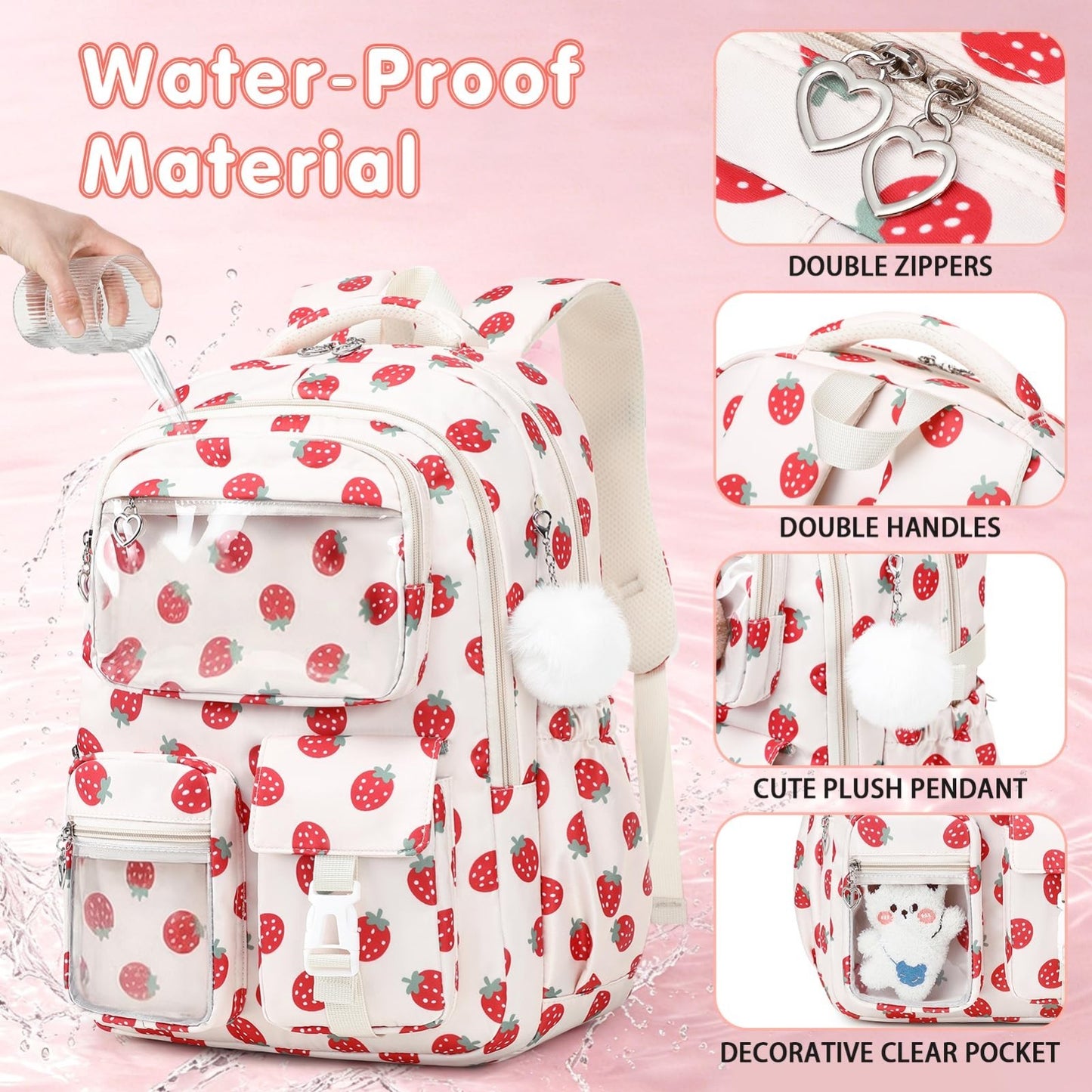 4PCS Girls Backpack Set with Lunch Box & Pencil Case, Stylish School Bag for Kid3