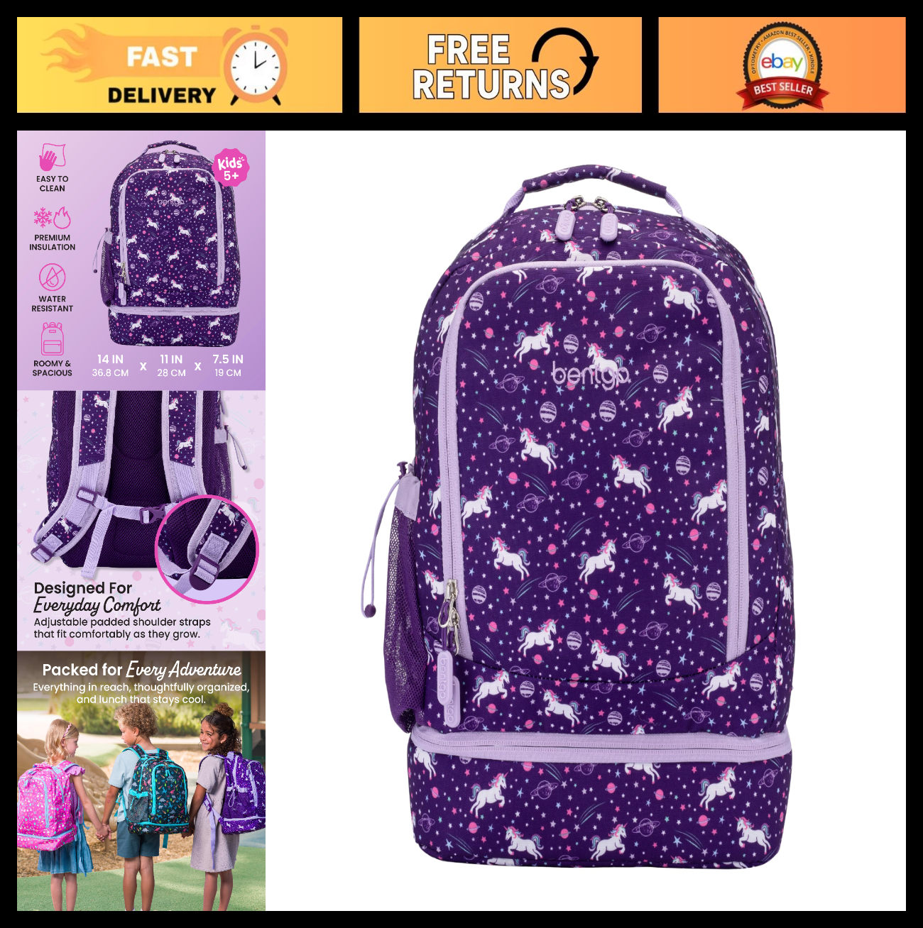 Kids 2 in 1 Backpack & Insulated Lunch Bag Set with Padded Straps for School0
