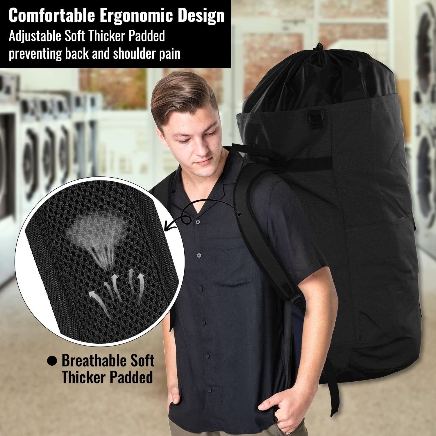 Extra Large 125L Laundry Backpack Bag, Heavy Duty, Durable with Padded Straps &5
