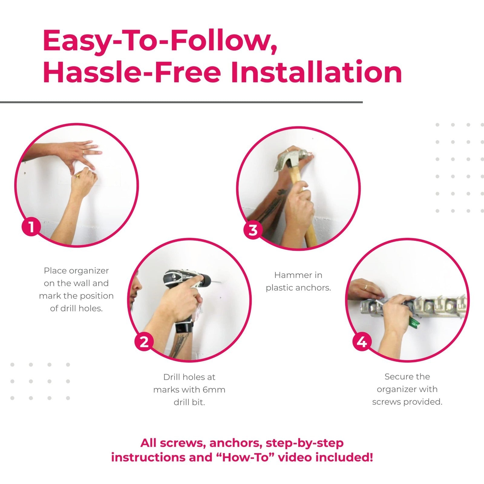 Wall Mounted Broom Holder & Mop Organizer Rack - 5 Slots, 6 Hooks for Garage, Ki7
