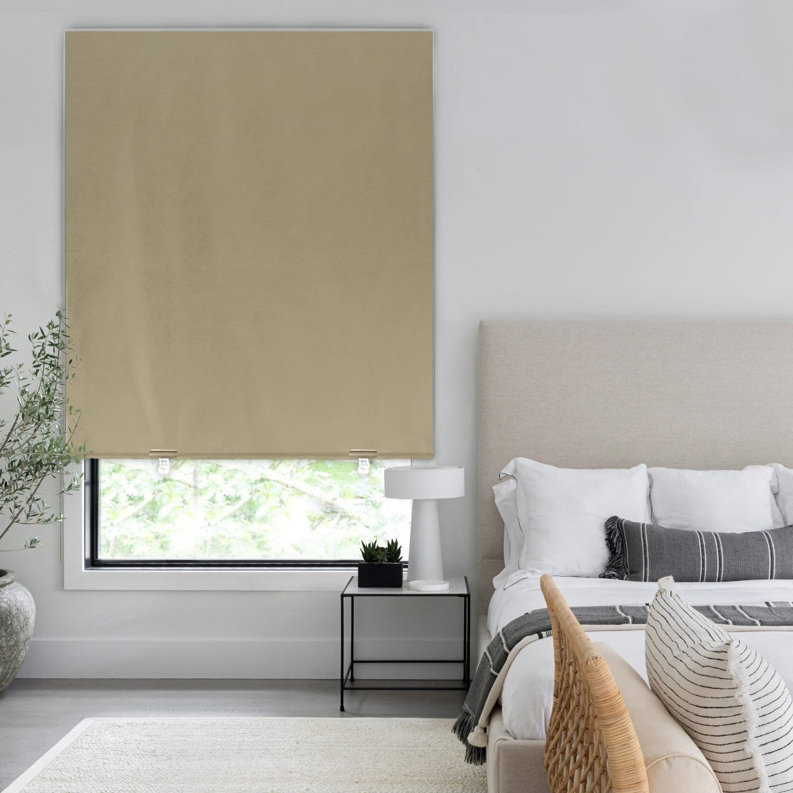 100% Blackout Roller Shades 48"x72" Beige | Cordless No Drill Thermal Insulated5