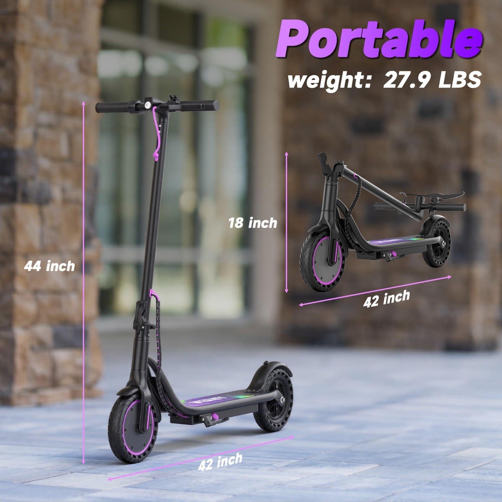 Powerful Electric Scooter 500W Motor, 19MPH Speed, 16-27 Miles Range, Folding E-5