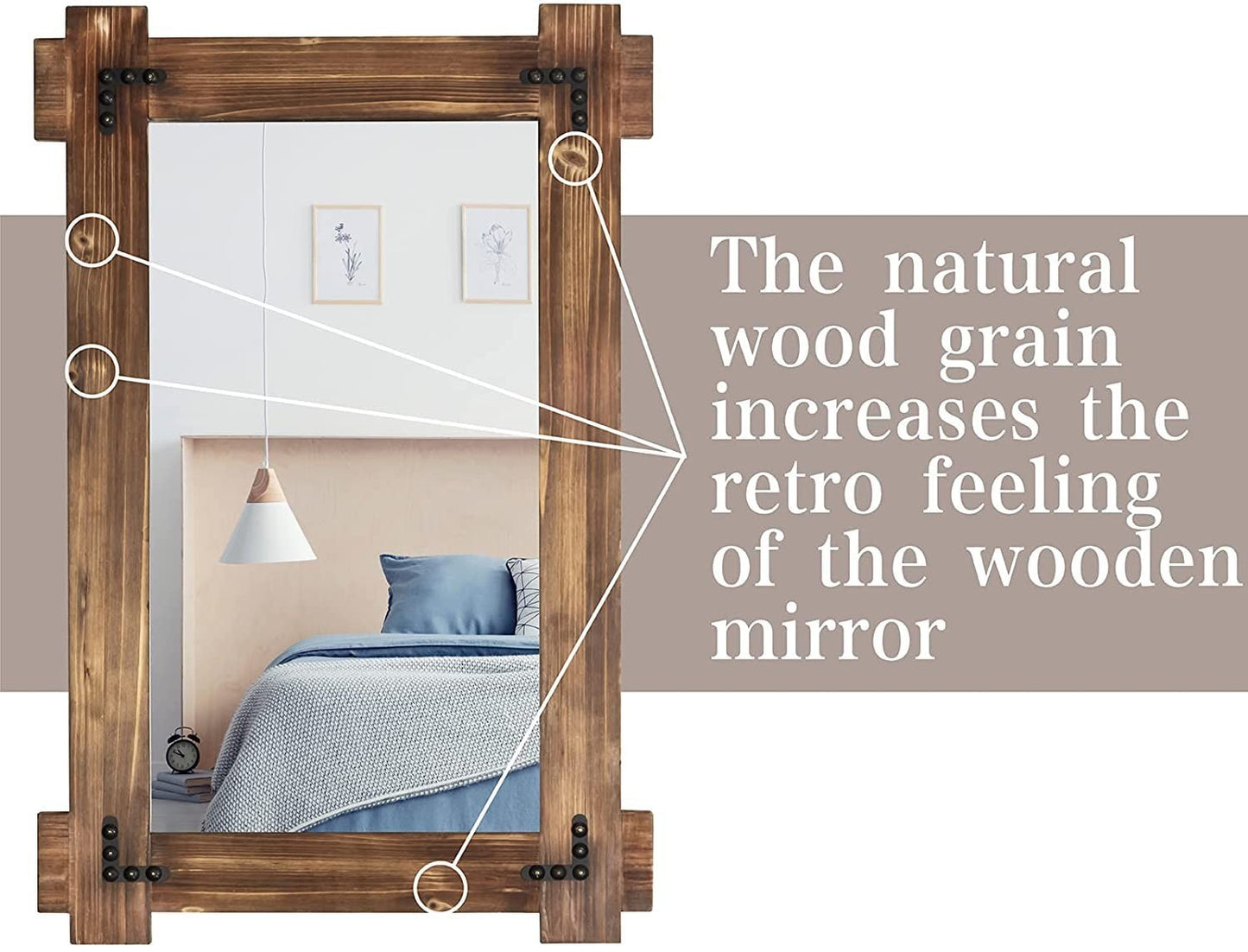 Rustic Wood Bathroom Mirror - Farmhouse Wall-Mounted Vanity Mirror 30x205
