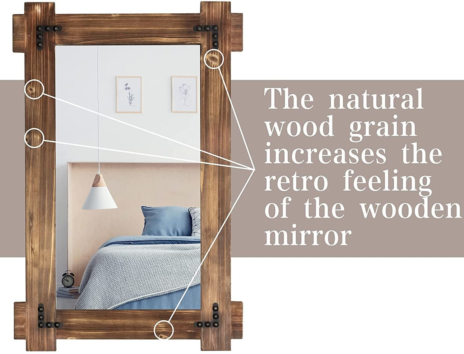 Rustic Wood Bathroom Mirror - Farmhouse Wall-Mounted Vanity Mirror 30x205