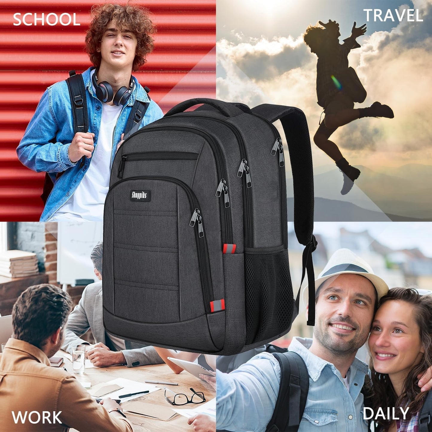Travel Laptop Backpack for Men, Water Resistant School Bookbag, Fits 15.6" Lapto2