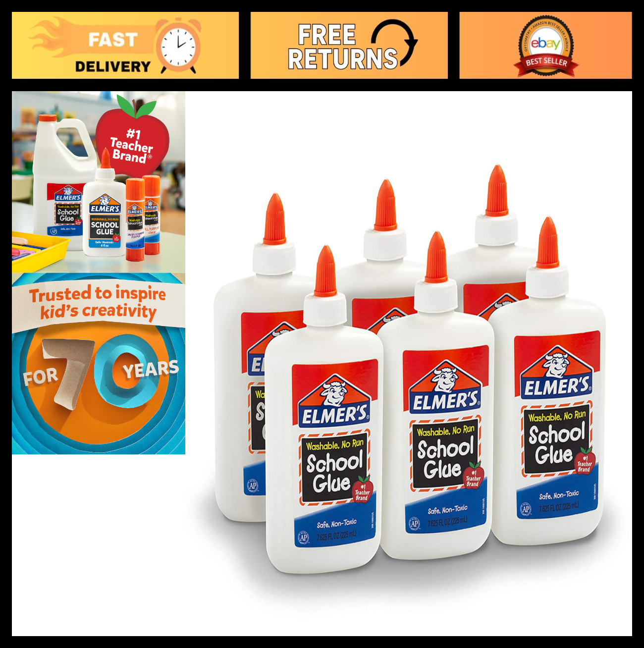 Washable Liquid School Glue, 7.6 oz, 6 Pack   Perfect for Slime, Crafts & Classr0