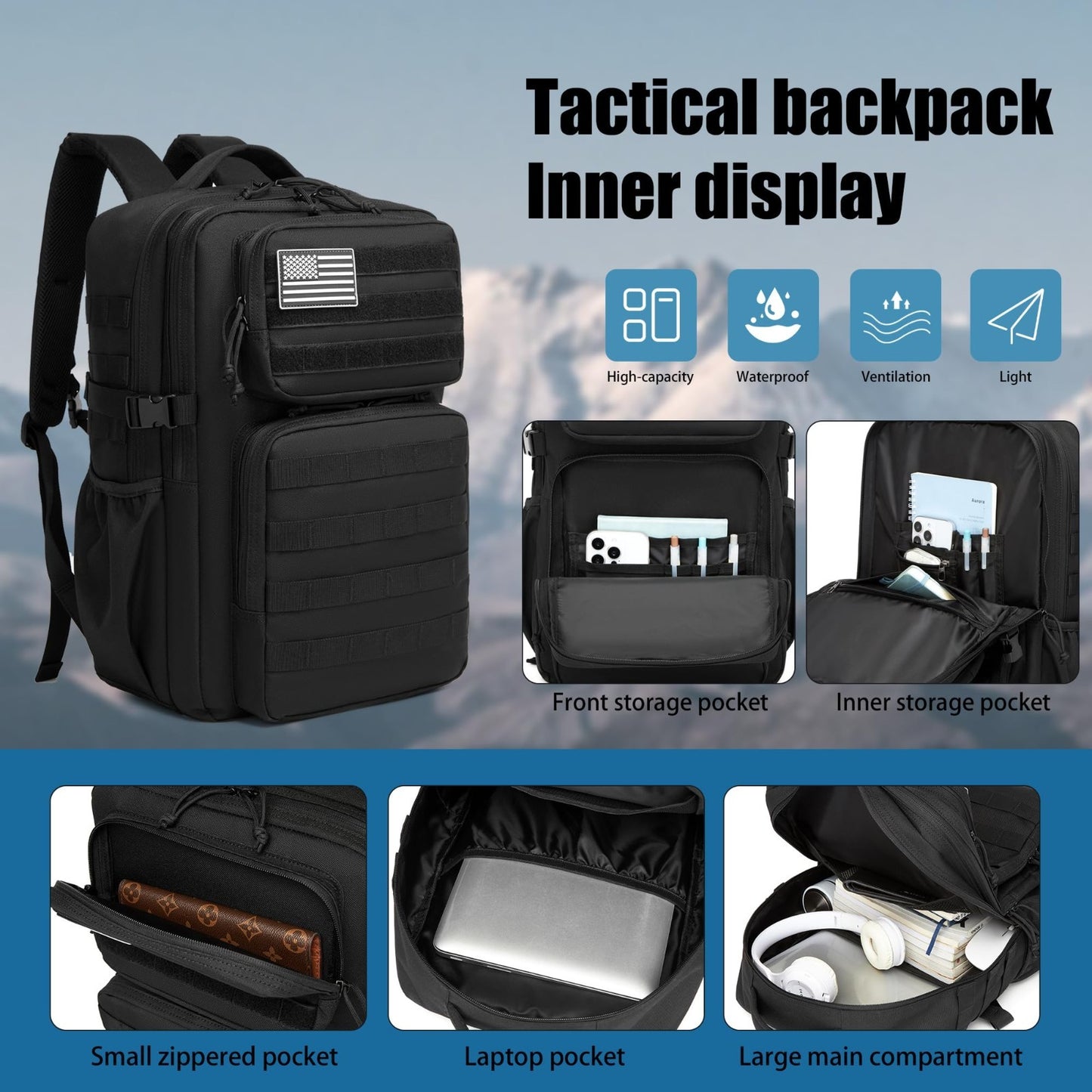 Waterproof Military Tactical Backpack   3 Day Assault Pack, Molle Daypack with W6