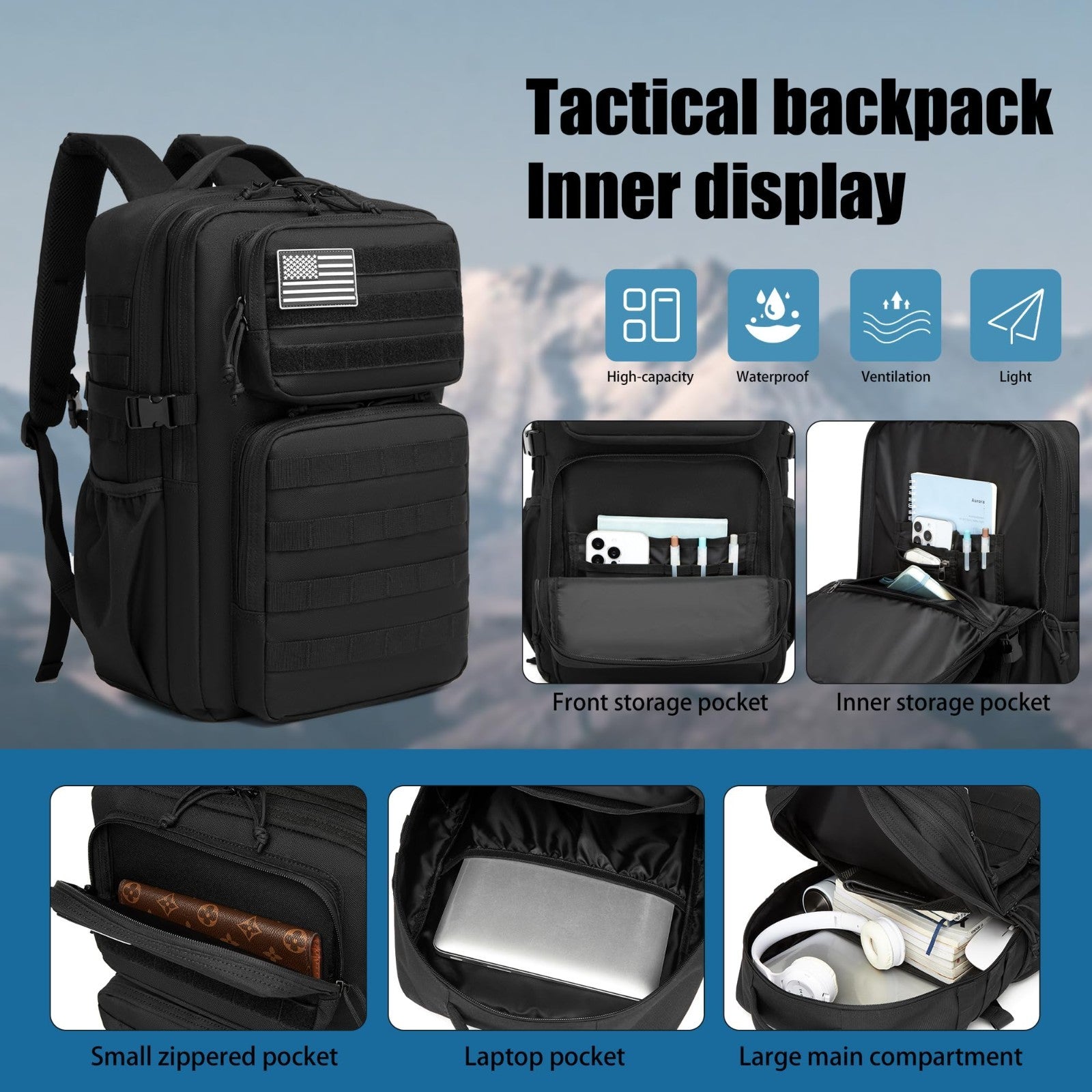 Waterproof Military Tactical Backpack   3 Day Assault Pack, Molle Daypack with W6