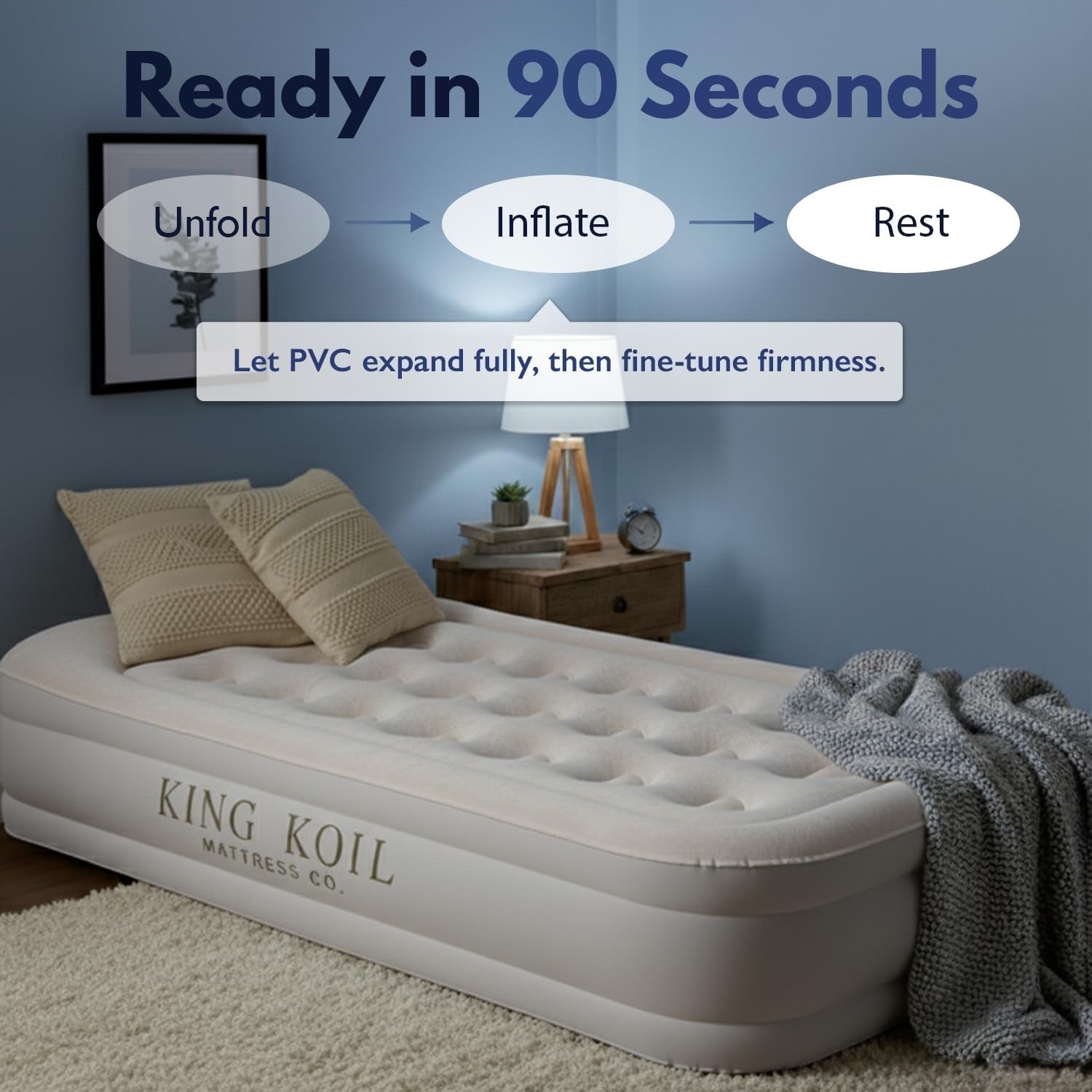 Twin Air Mattress with Built in Pump, Inflatable Bed, Waterproof Top, 300lb Capa3