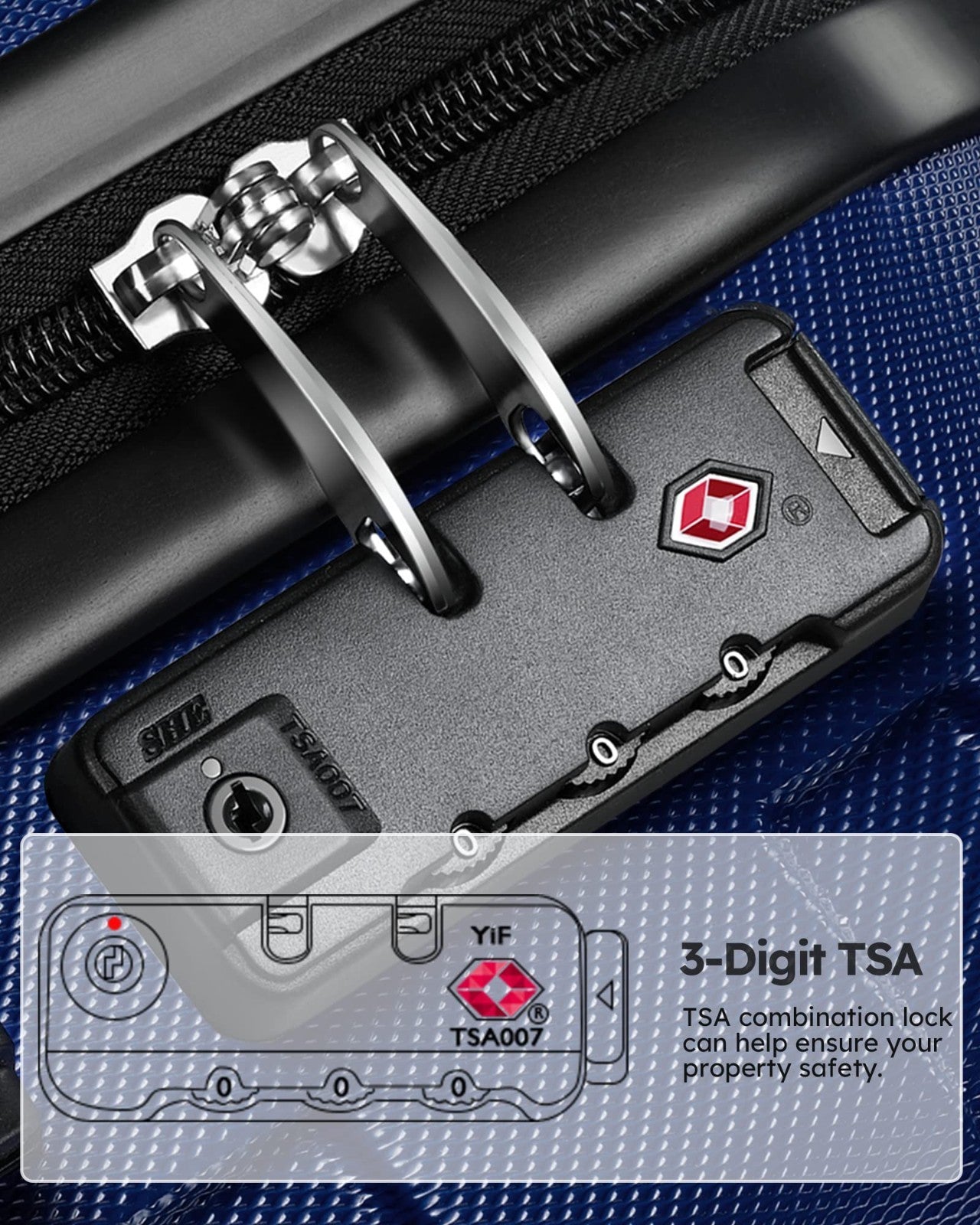 3 Piece Hard Shell Luggage Set with Spinner Wheels & TSA Lock - 20/24/28" Travel3