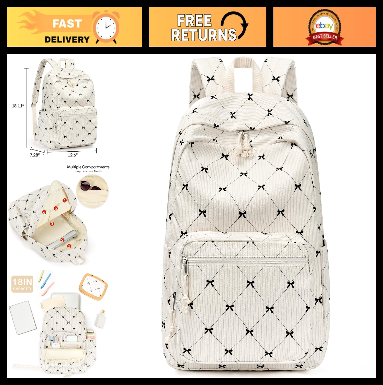 Trendy Corduroy Kids Bookbag & School Backpack for Girls   Cute & Stylish Design0