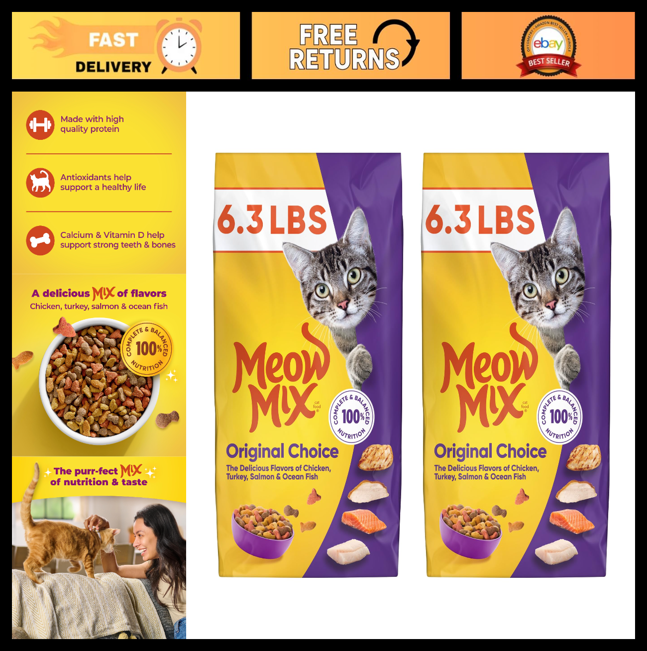 Premium Dry Cat Food, Original Choice, 6.3 lb Bag   2 Pack, Healthy Nutrition0