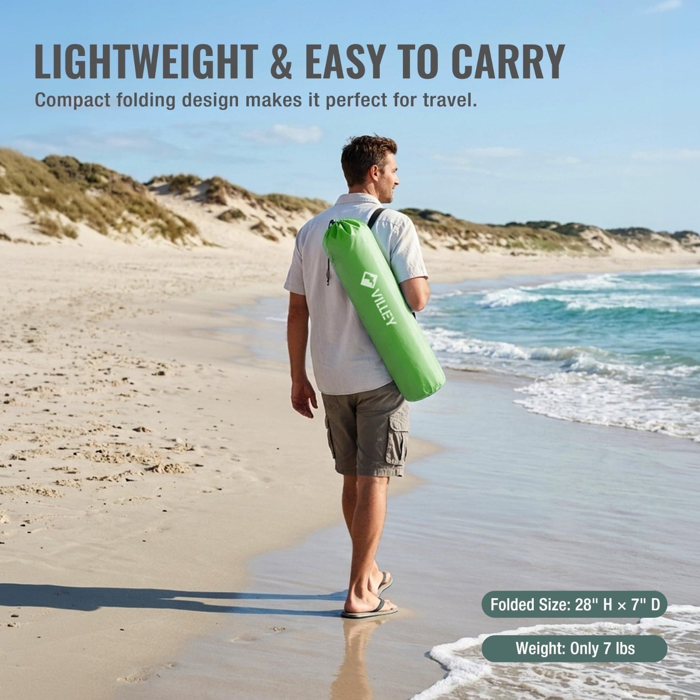 Lightweight Folding Beach Chairs - 2 Pack, High Back, Portable with Cup Holder,5