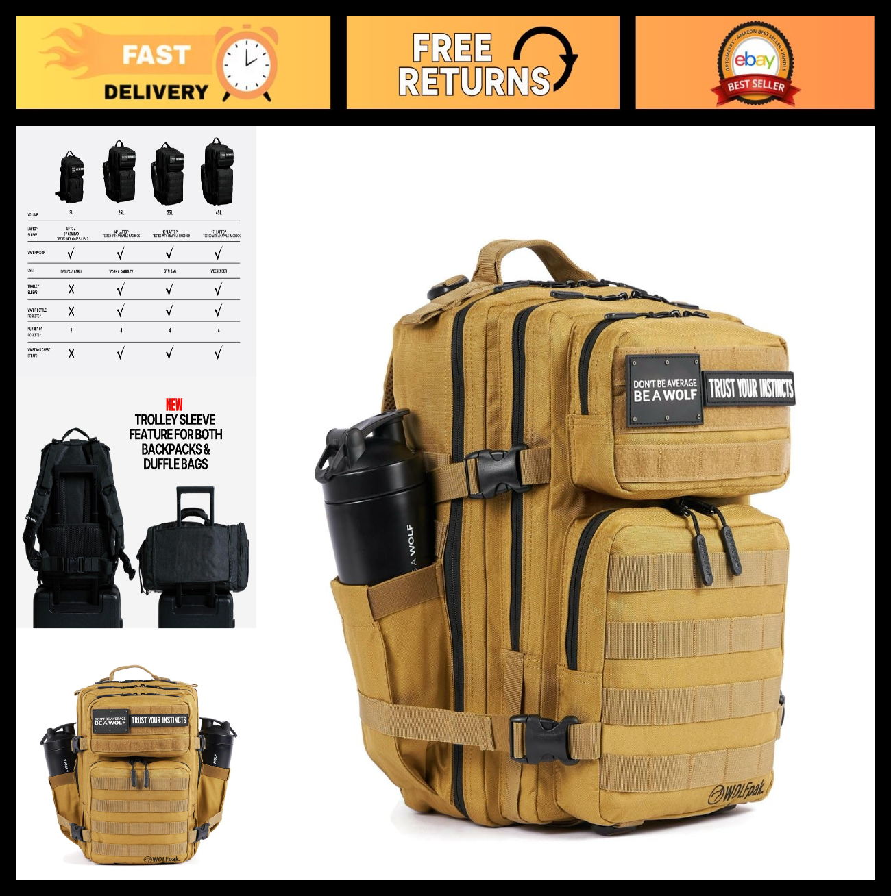 Durable 25L Athletic Gym Backpack   Waterproof Oxford, MOLLE Webbing, Laptop Poc0