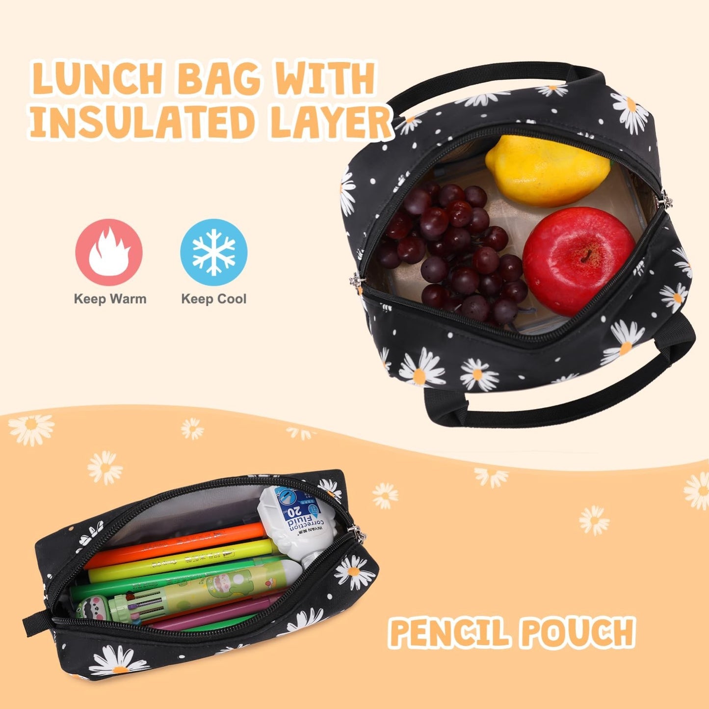 Stylish Girls Backpack with Lunch Bag & Pencil Pouch   Teen Kids Laptop Bookbag5