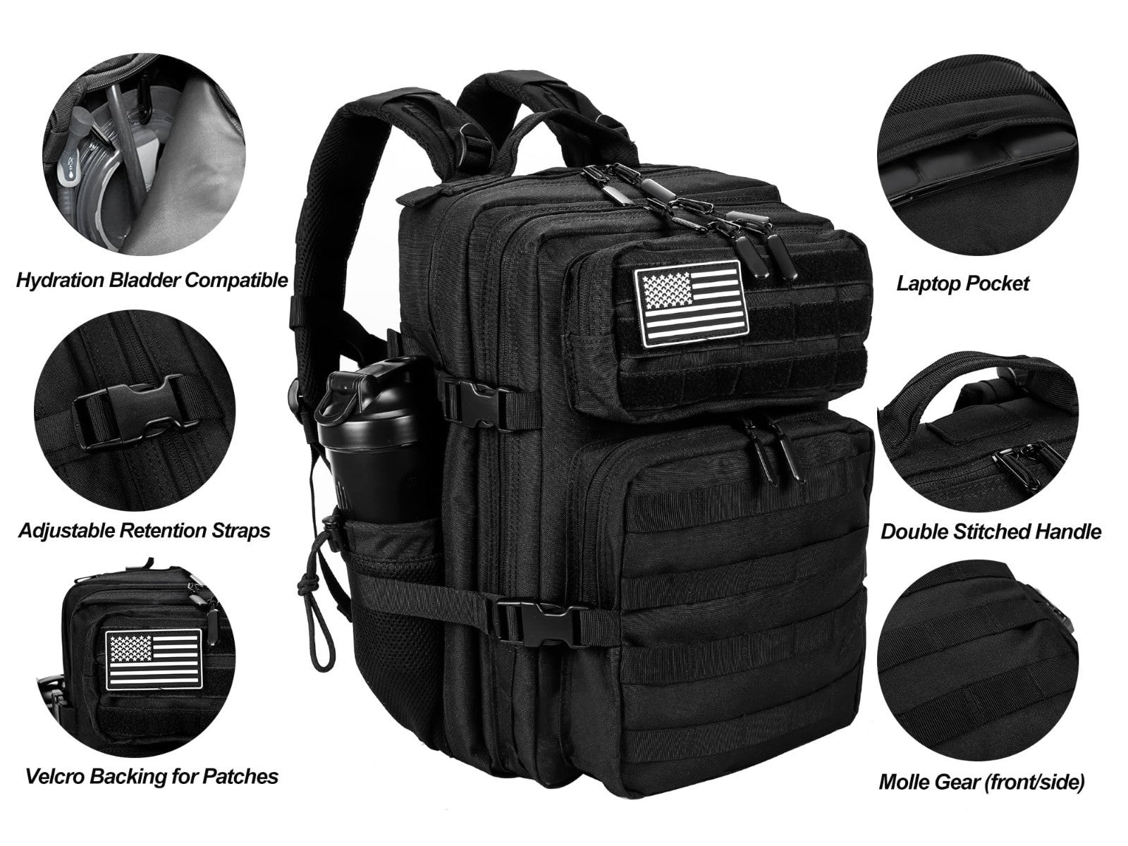 Tactical Military Backpack 25L/35L Army Assault Pack Rucksack with Water Bottle3