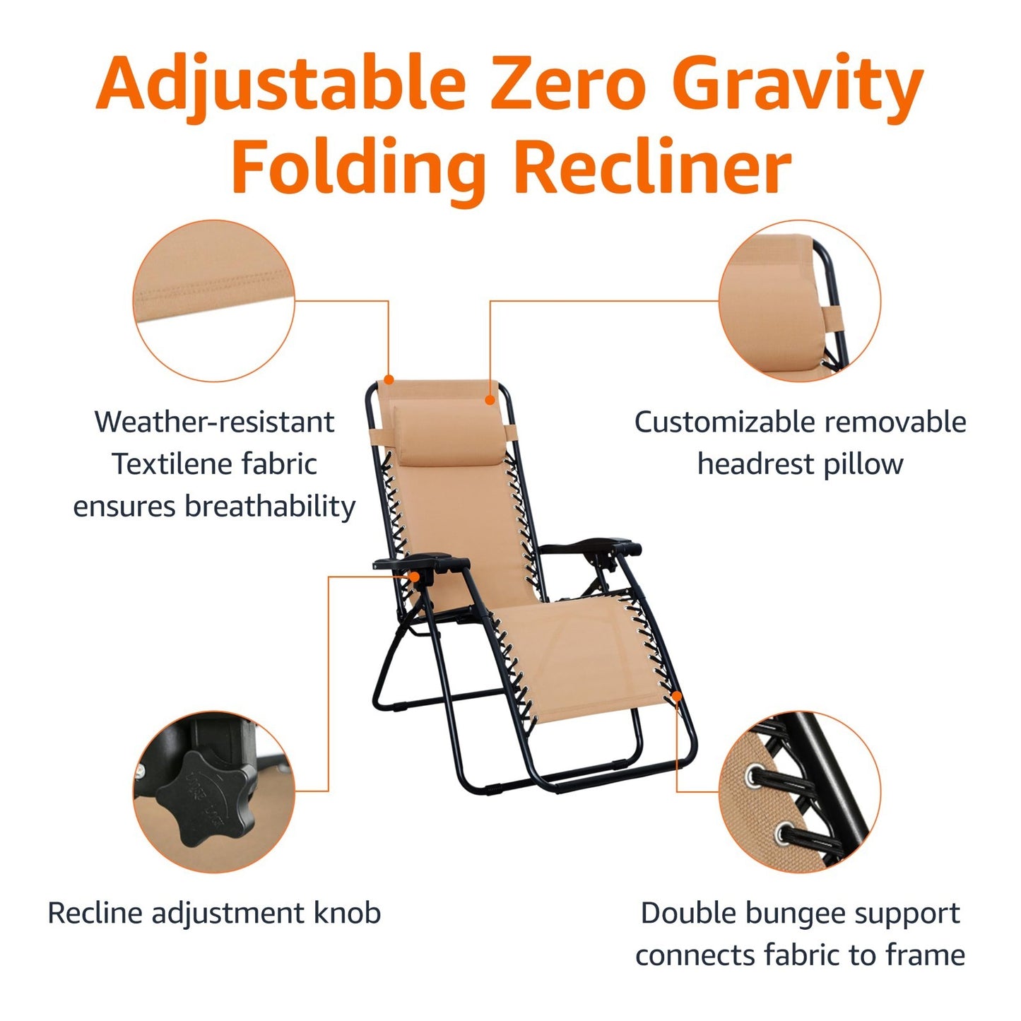 Zero Gravity Lounge Chair with Pillow   Foldable Outdoor Recliner, Weather Resis2