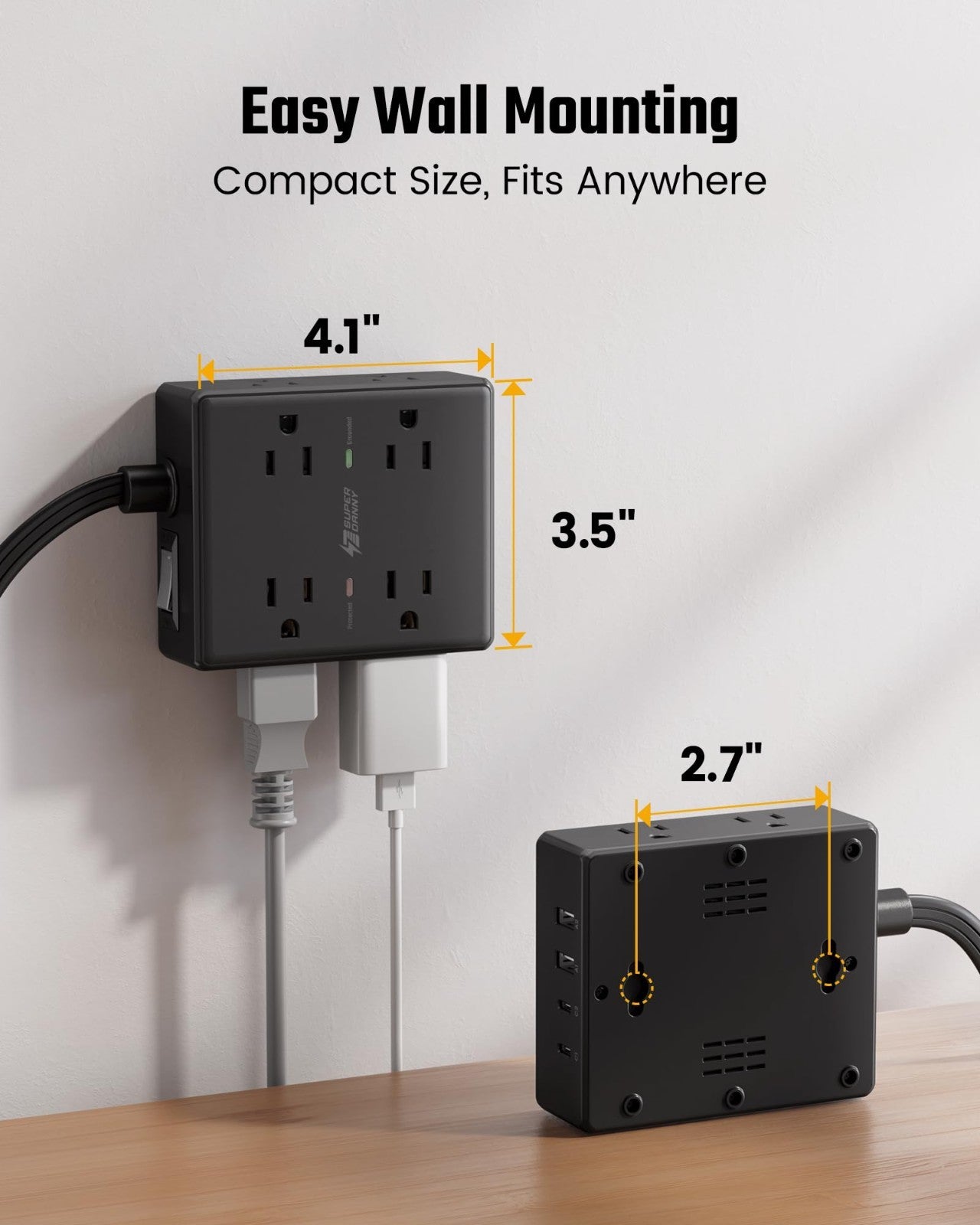 6FT Flat Plug Extension Cord with Surge Protector Power Strip   2 Pack, Heavy Du6