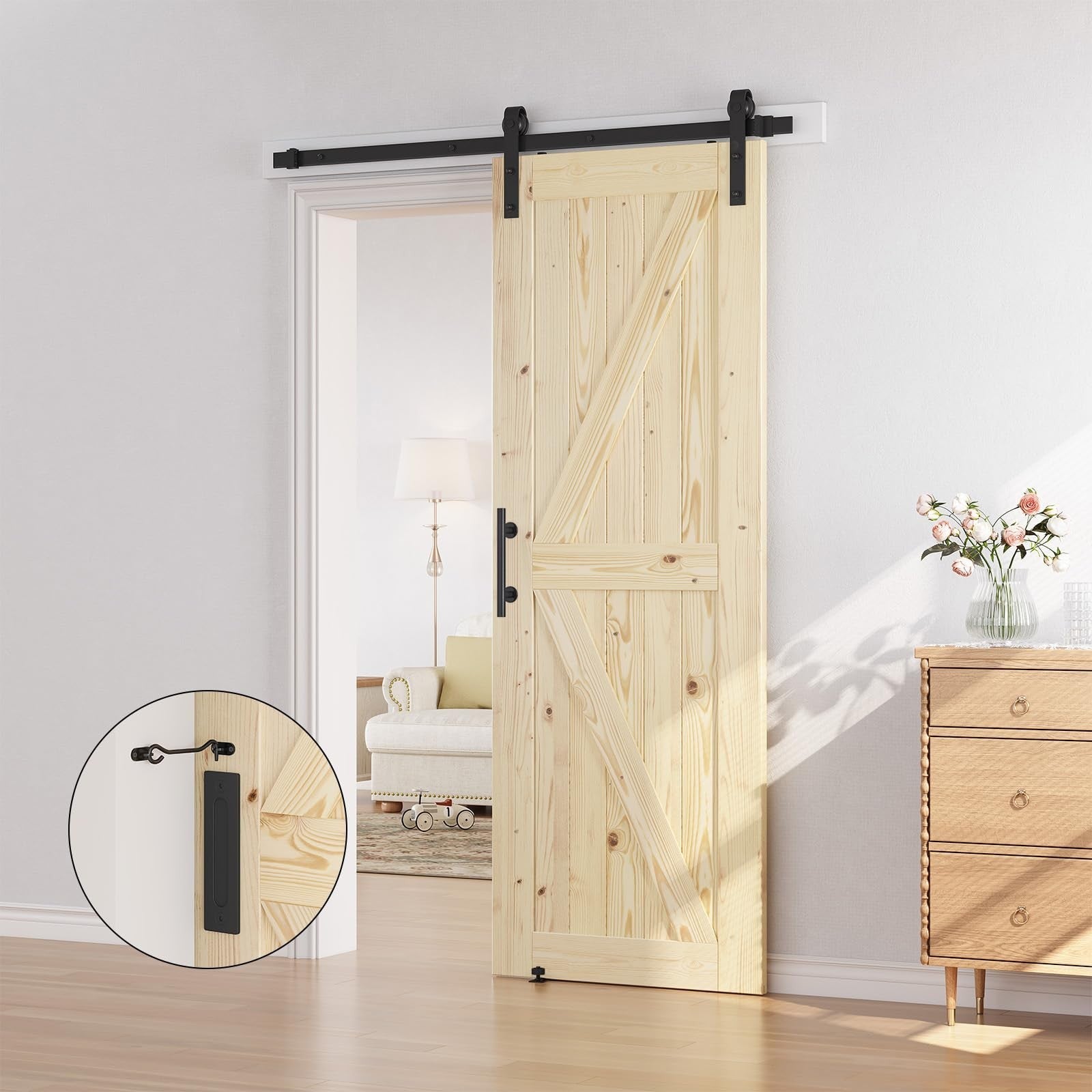 30"x80" Unfinished Solid Spruce Wood Sliding Barn Door & 5ft Hardware Kit, DIY,5