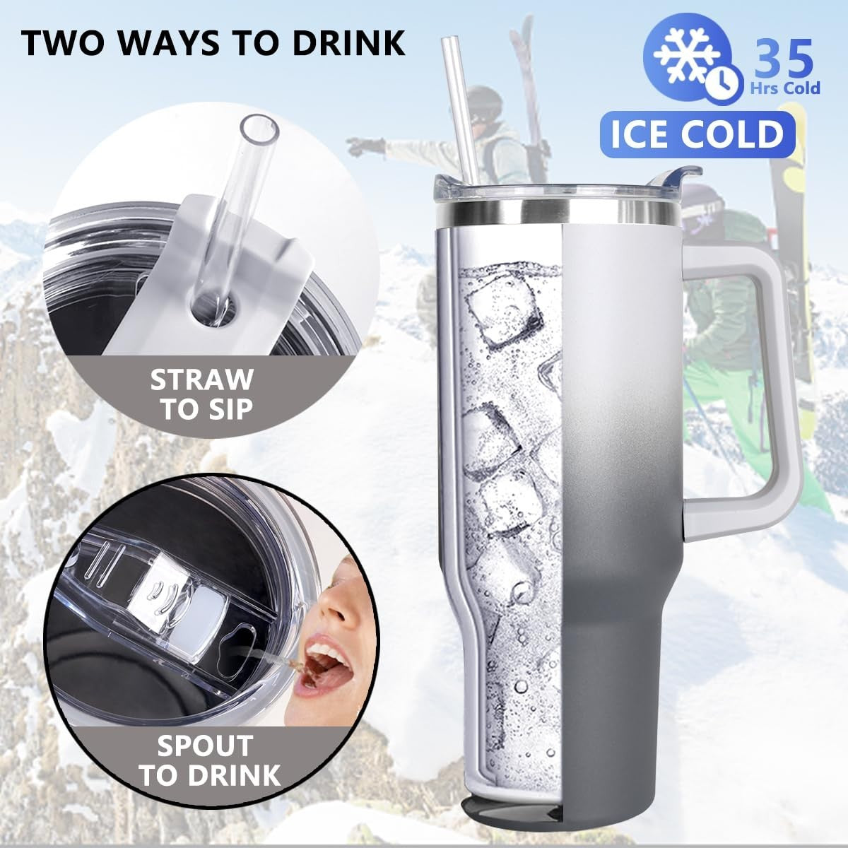 40 oz Insulated Tumbler with Handle & Straw   Leak Proof, Dishwasher Safe Travel3