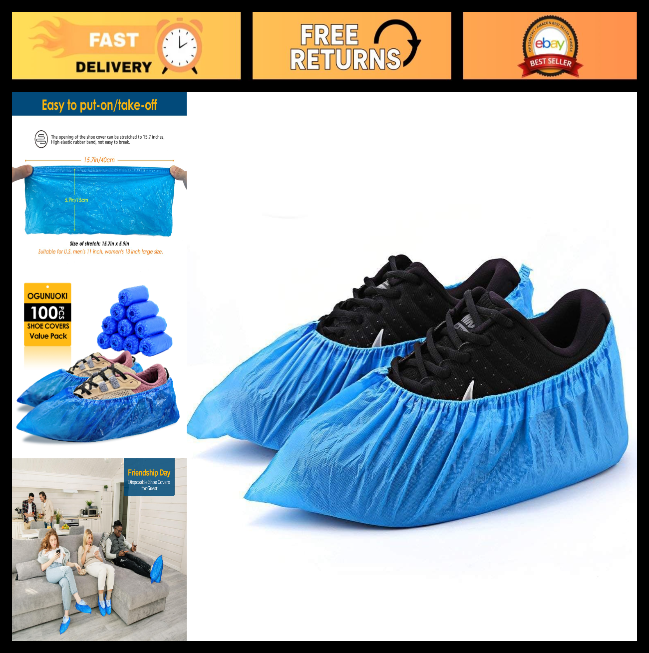 Disposable Non Slip Shoe Covers   100 Pack Waterproof Booties for Indoor Use, Fi0