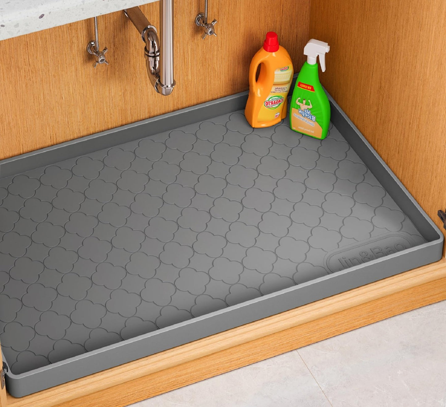 Waterproof Silicone Under Sink Mat 34"x22" | Kitchen Cabinet Liner, Anti Slip, E1
