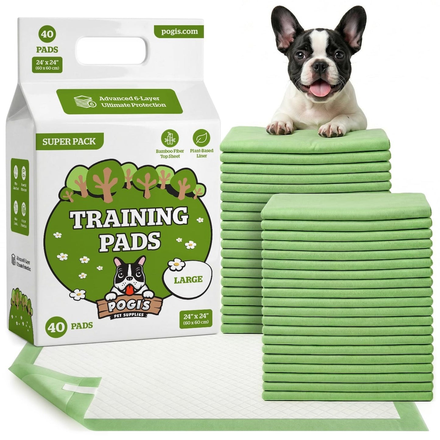 Large Dog Pads with Sticky Tabs - Super Absorbent, Odor Blocking, 40-Count (24x21