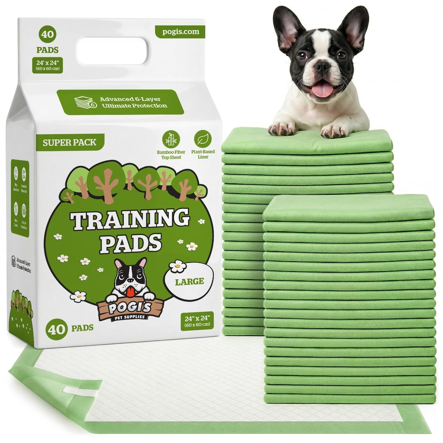 Large Dog Pads with Sticky Tabs - Super Absorbent, Odor Blocking, 40-Count (24x21
