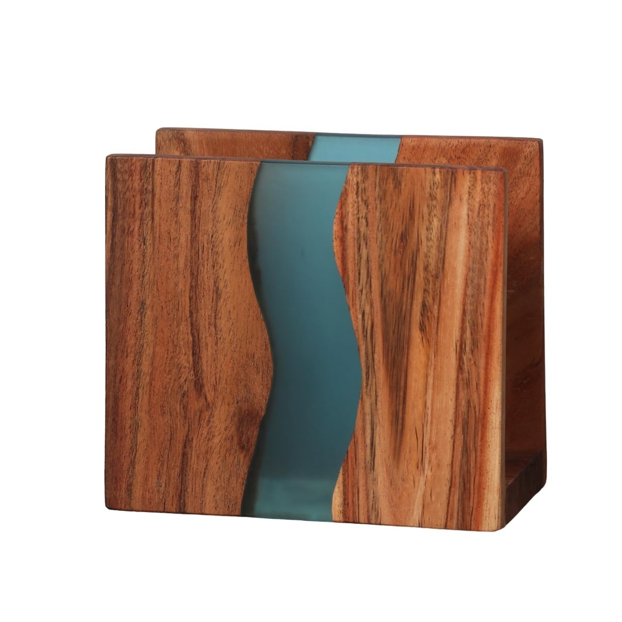 Rustic Acacia Wood Napkin Holder with Epoxy Resin - Farmhouse Table Organizer, 61