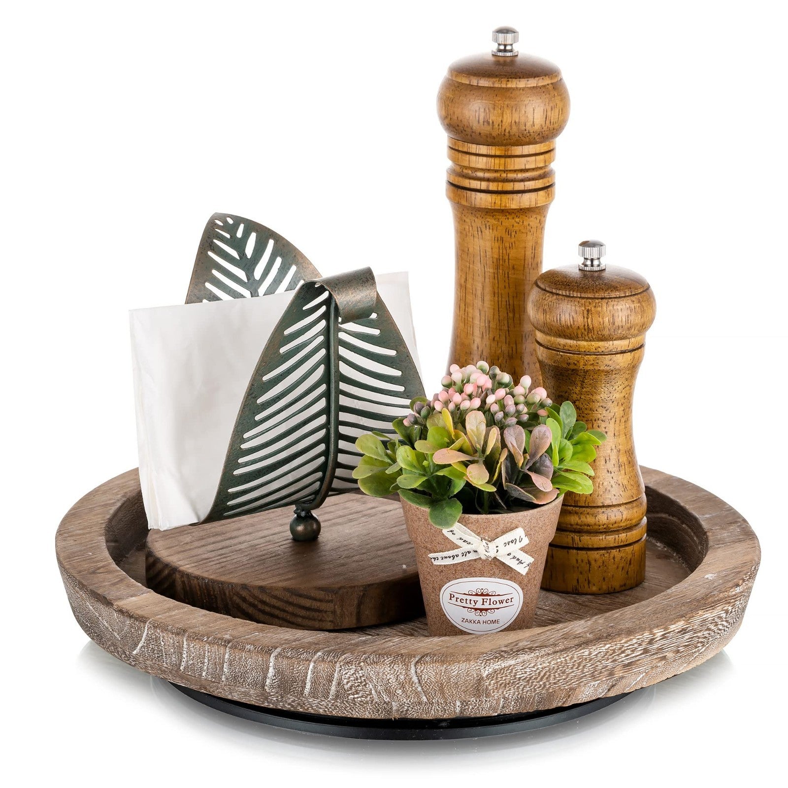 Rustic Wooden Turntable Serving Tray - Vintage Centerpiece for Kitchen & Coffee1