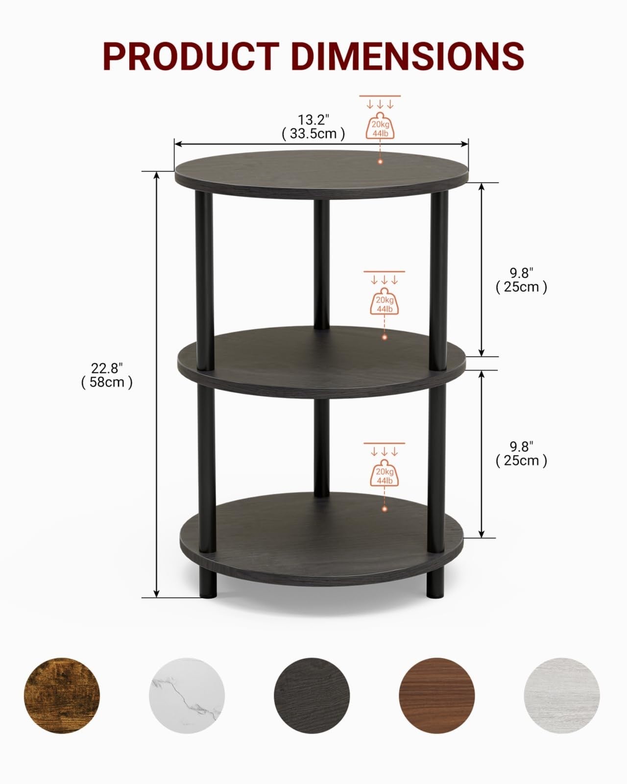 Round Coffee Table - Industrial Vintage Nightstand for Living Room, Bedroom & Sm2