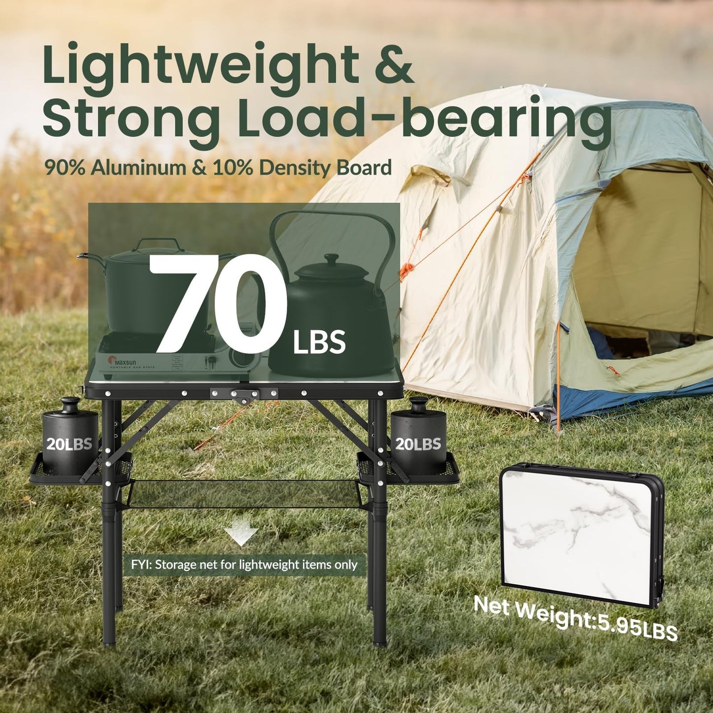 Compact Folding Camping Table 2ft with Side Racks & Net - Portable Picnic & Beac5