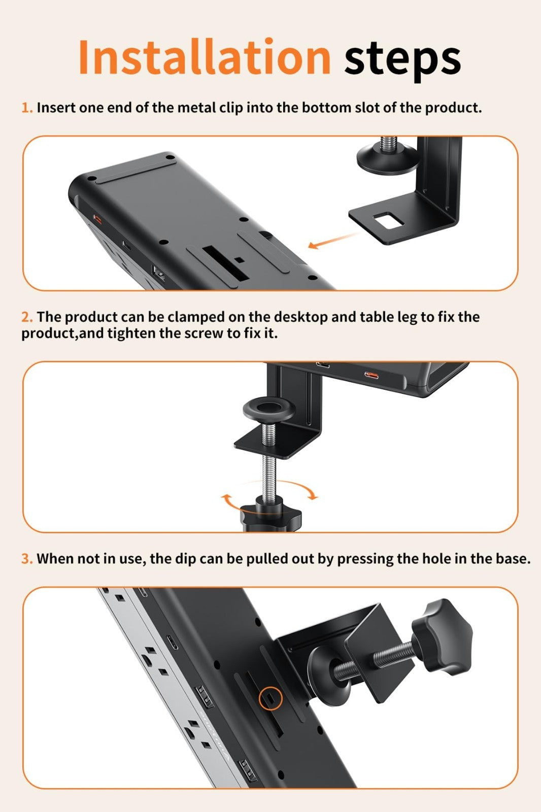 6.5FT Desk Clamp Power Strip, 5 AC Outlets, 6 USB Ports, PD 40W Fast Charging, B6