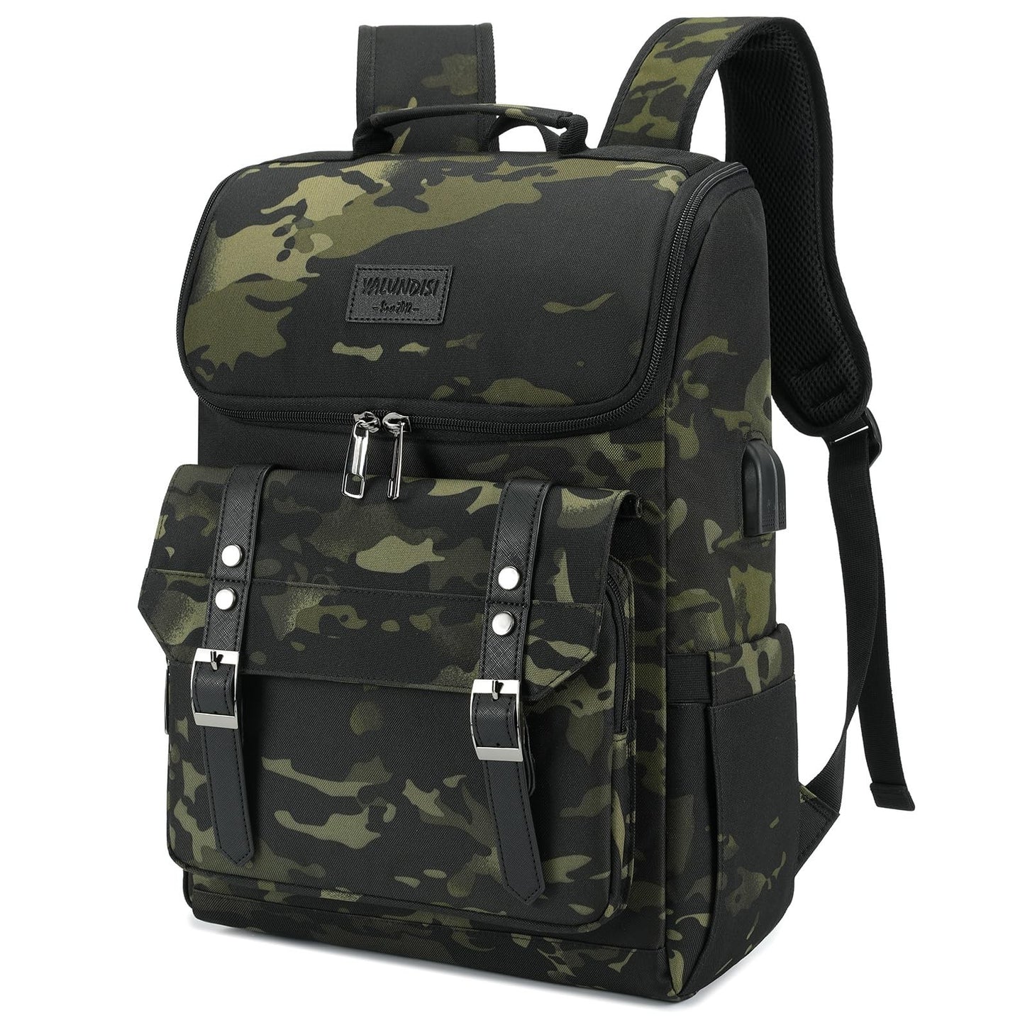 Vintage Camouflage Laptop Backpack with USB Charging Port - Travel College Bag f1