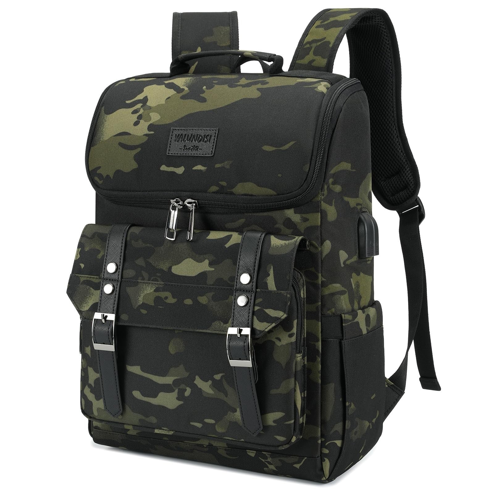 Vintage Camouflage Laptop Backpack with USB Charging Port - Travel College Bag f1