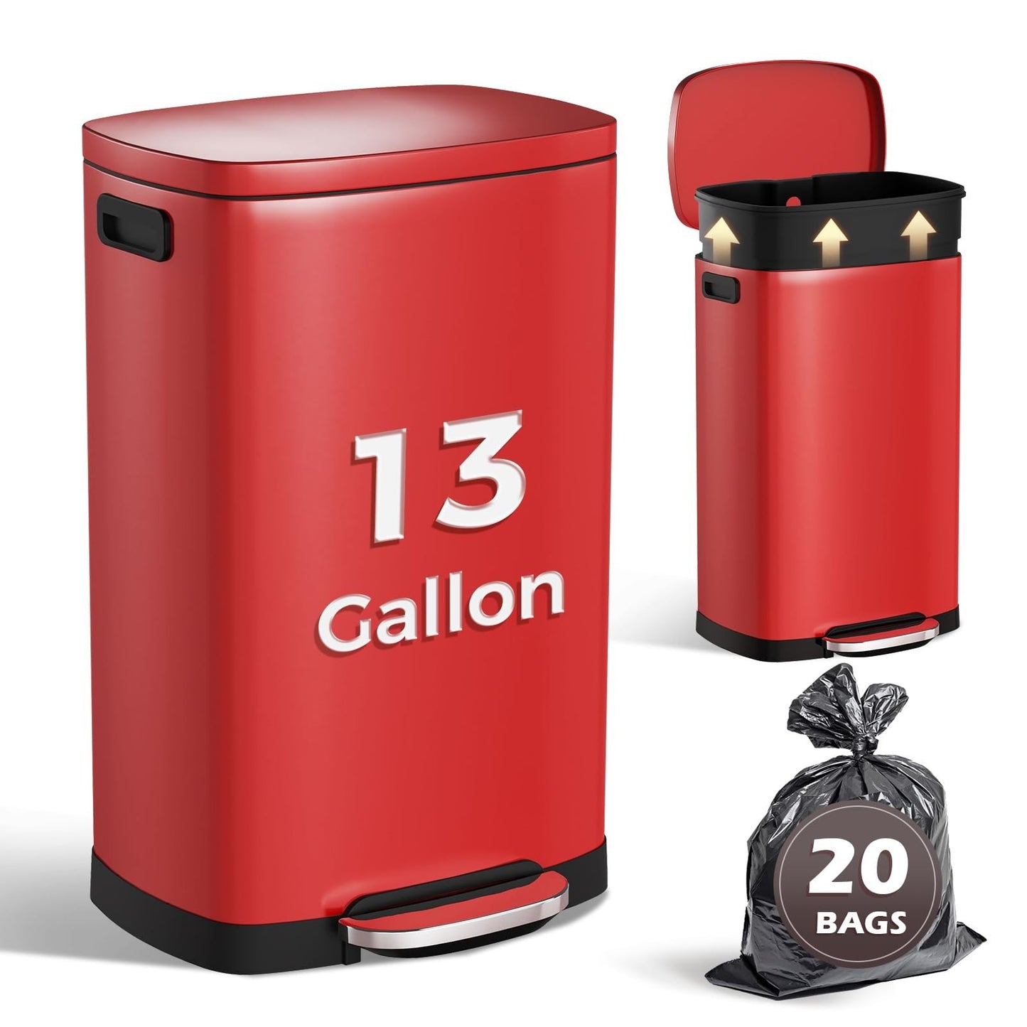 13 Gal Stainless Steel Kitchen Trash Can with Soft Close Lid & Removable Bucket1