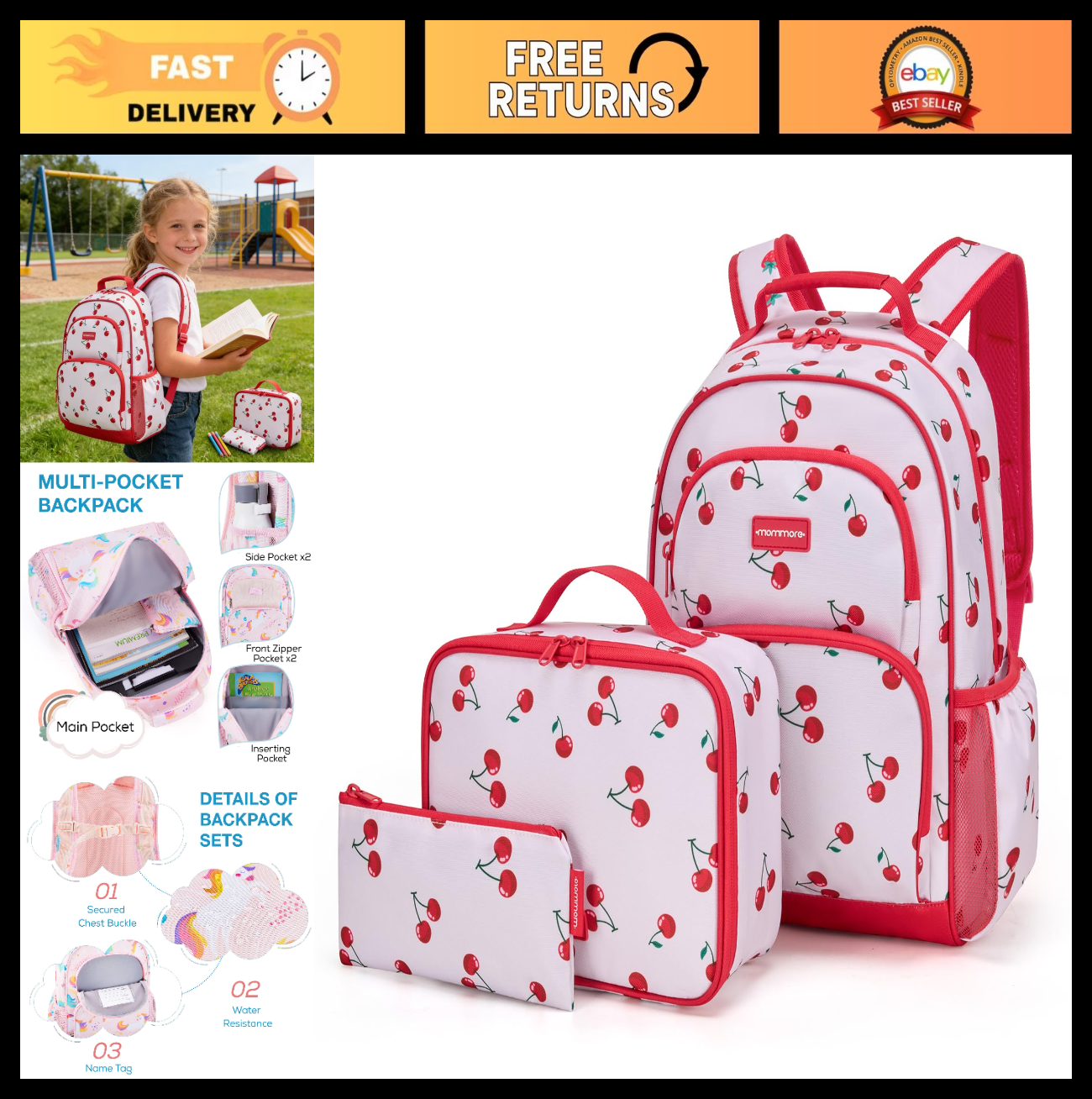 Kids Backpack Set for Kindergarten, School Bookbag for Boys & Girls Ages 4 80