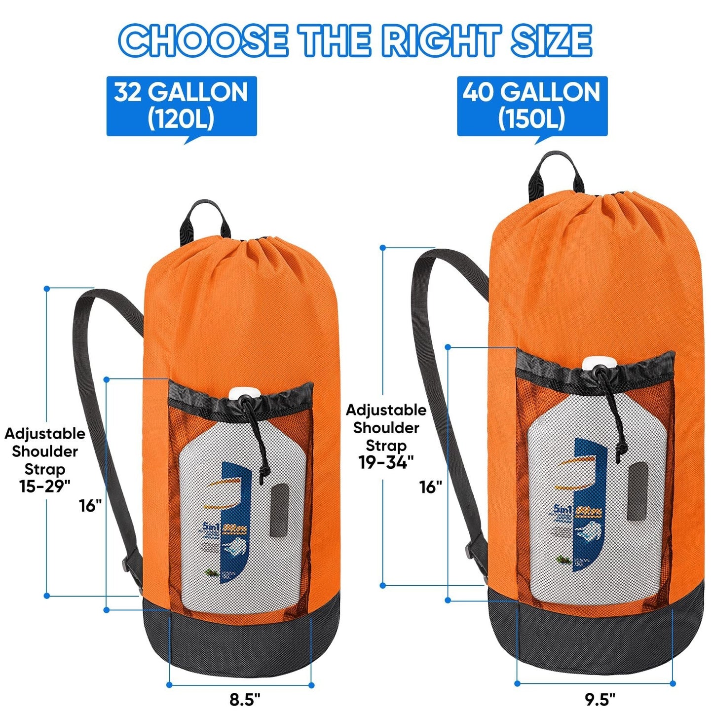 Large 120L Laundry Backpack Bag, Durable 900D Oxford Fabric, Mesh Pockets, Colle2