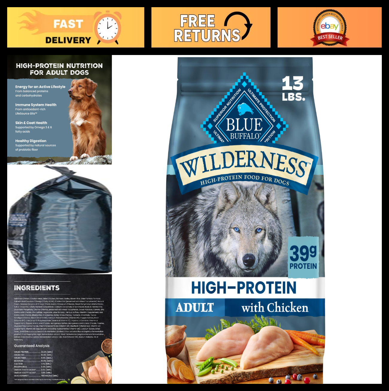 Grain Free Chicken & Wholesome Grains Adult Dry Dog Food, 13lb   High Protein, N0