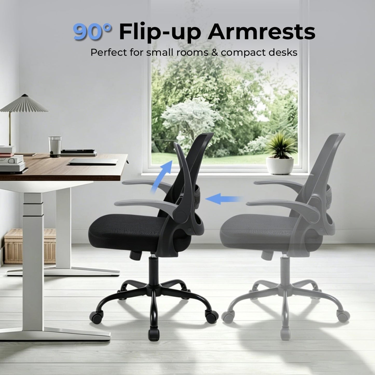 Ergonomic Mesh Office Chair with Flip Up Arms, Breathable Back, 300 lbs Support,4