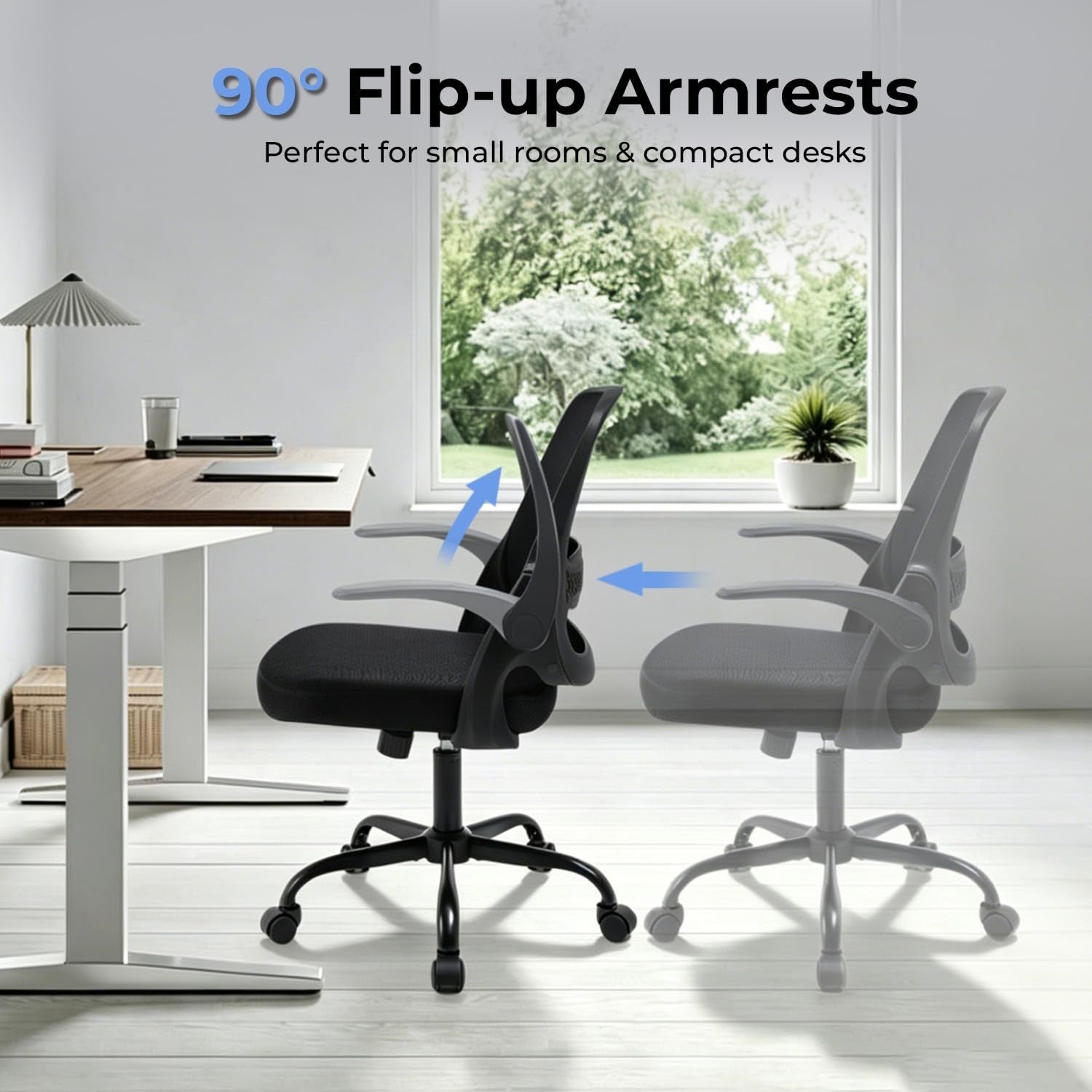 Ergonomic Mesh Office Chair with Flip Up Arms, Breathable Back, 300 lbs Support,4