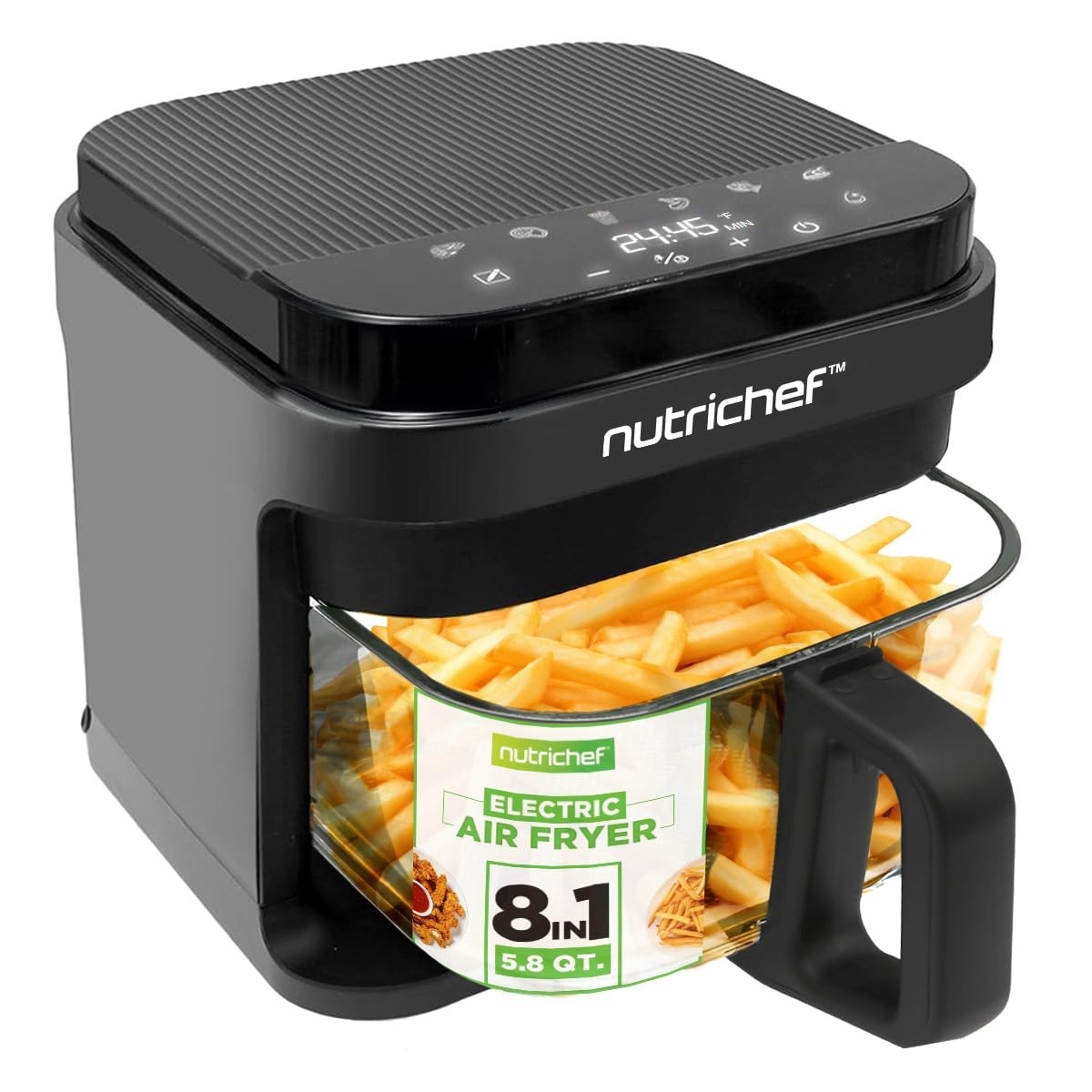 5.8 Quart Air Fryer with 8 Preset Modes, Transparent Fry Bowl, Precise Temp Cont1