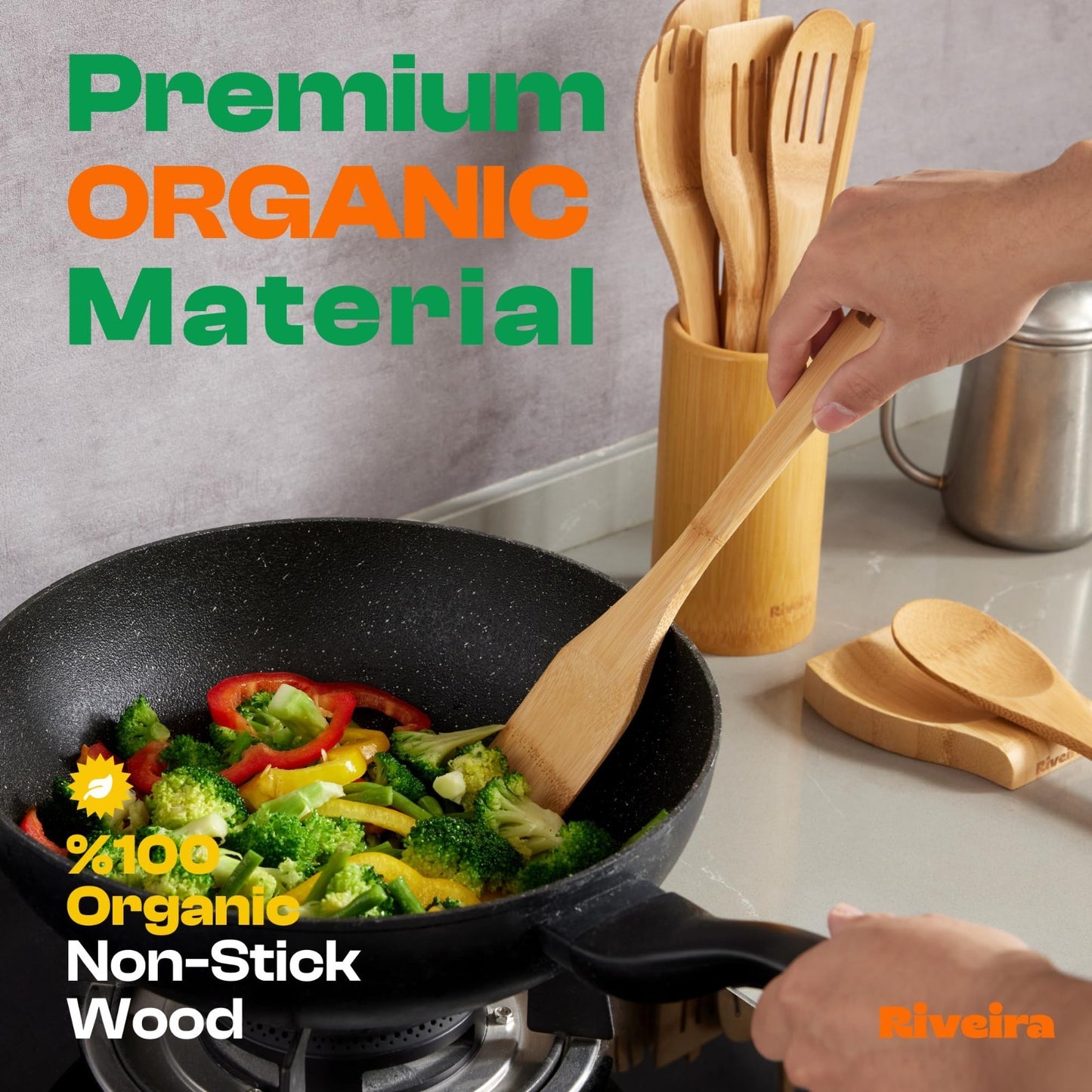 6 Piece Bamboo Cooking Utensils Set   Wooden Spoons & Spatulas for Kitchen Essen2