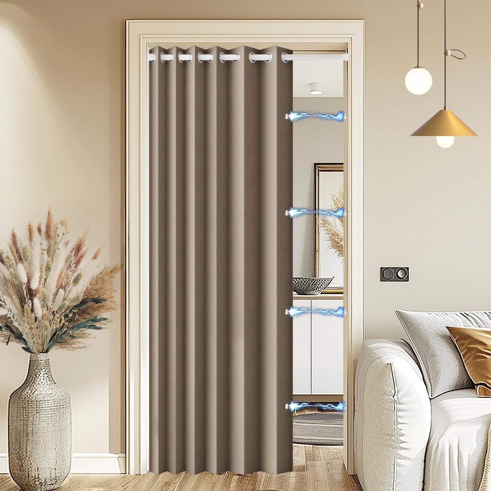100% Blackout Magnetic Accordion Door Curtain   80" Length, Brown, Single Panel,1